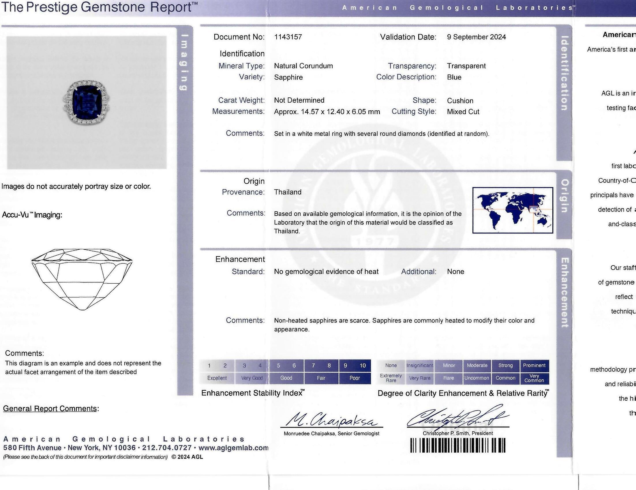 Contemporary 11.50 CTW No Heat Sapphire Diamond Platinum Halo Ring AGL