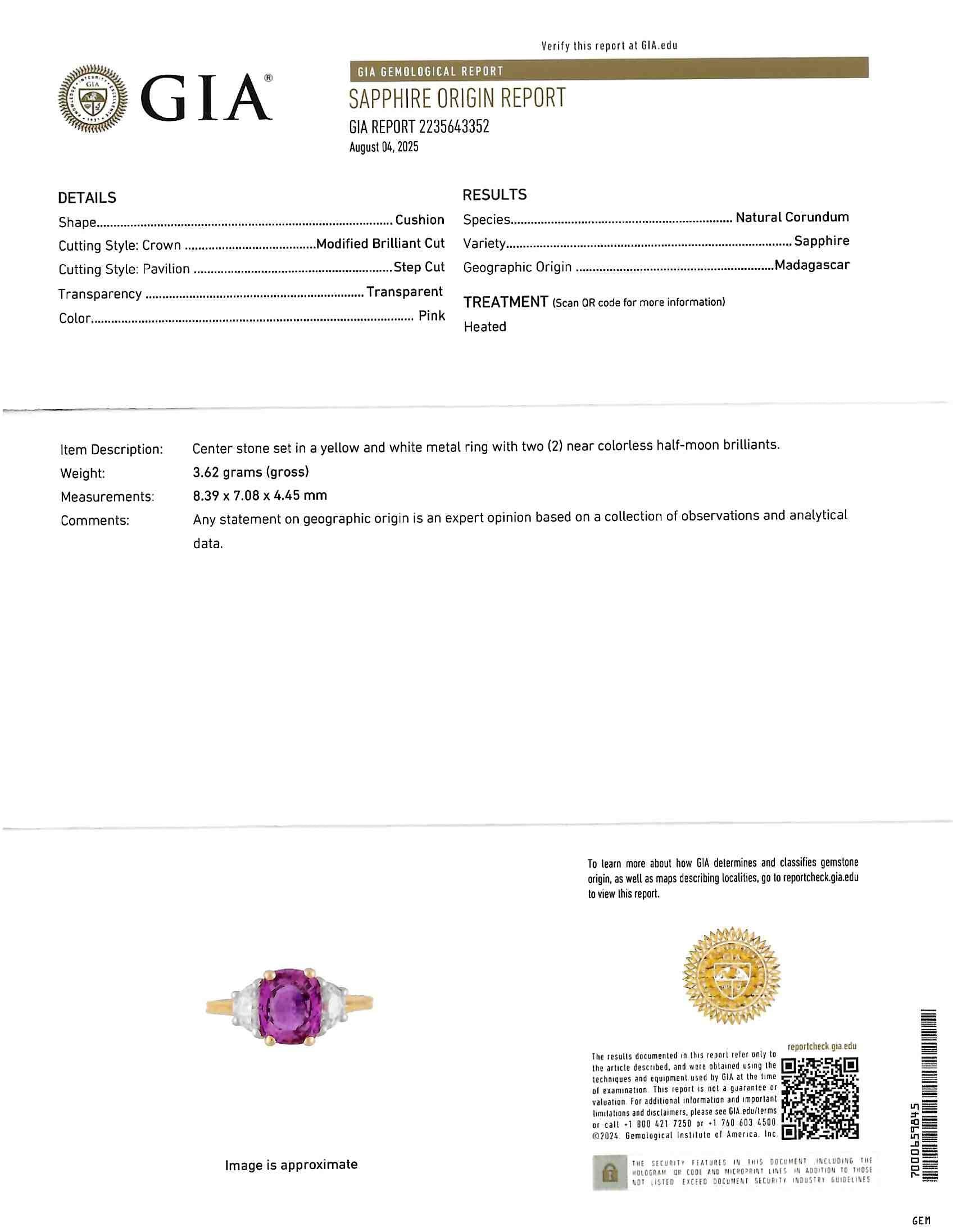 Oscar Heyman 1980's 3.30 CTW Pink Sapphire Diamond Platinum 18K Gold Ring GIA