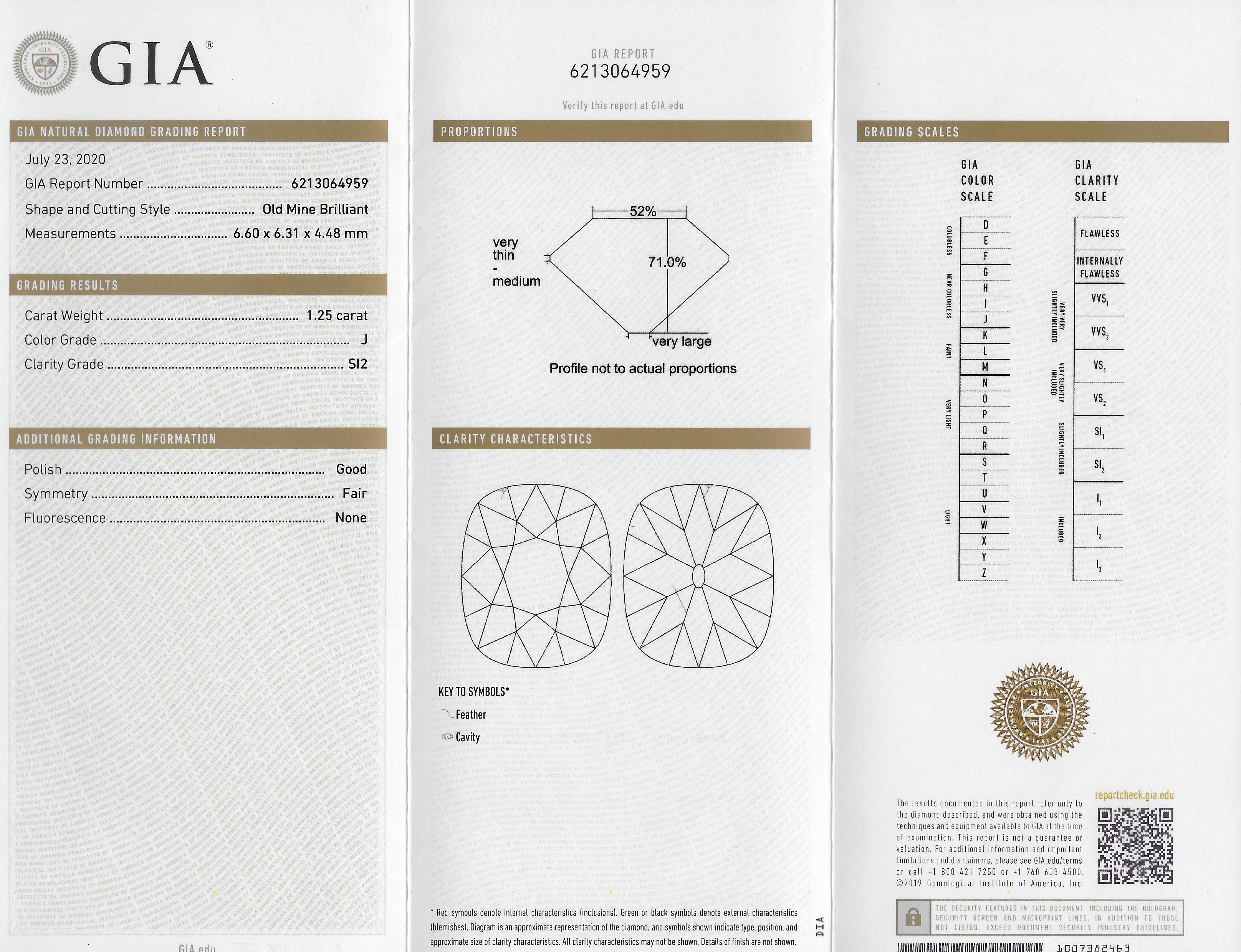 Mid-Century 1.63 CTW Old Mine Cut Diamond Platinum Engagement Ring GIA