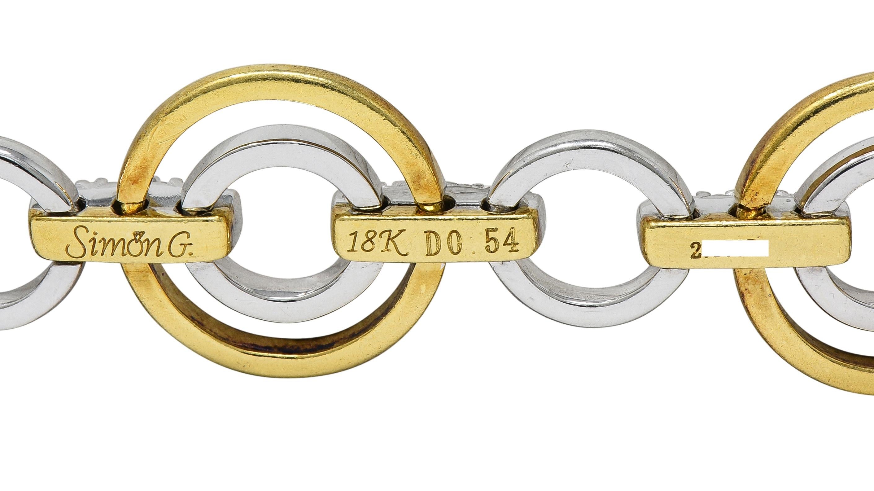Simon G. Contemporary Diamond 18 Karat Two-Tone Gold Circle link Bracelet