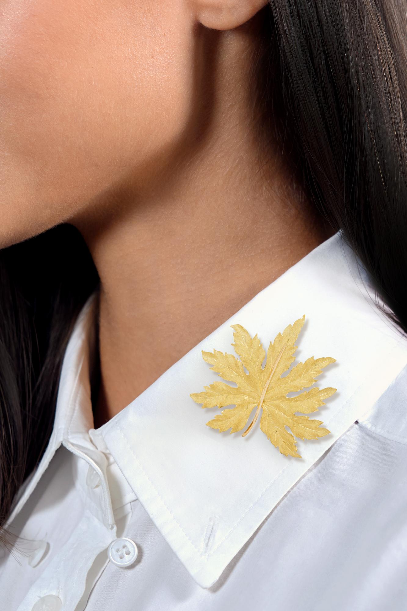 Buccellati 1960's 18K Two-Tone Yellow White Gold Vintage Segrinato Leaf Brooch