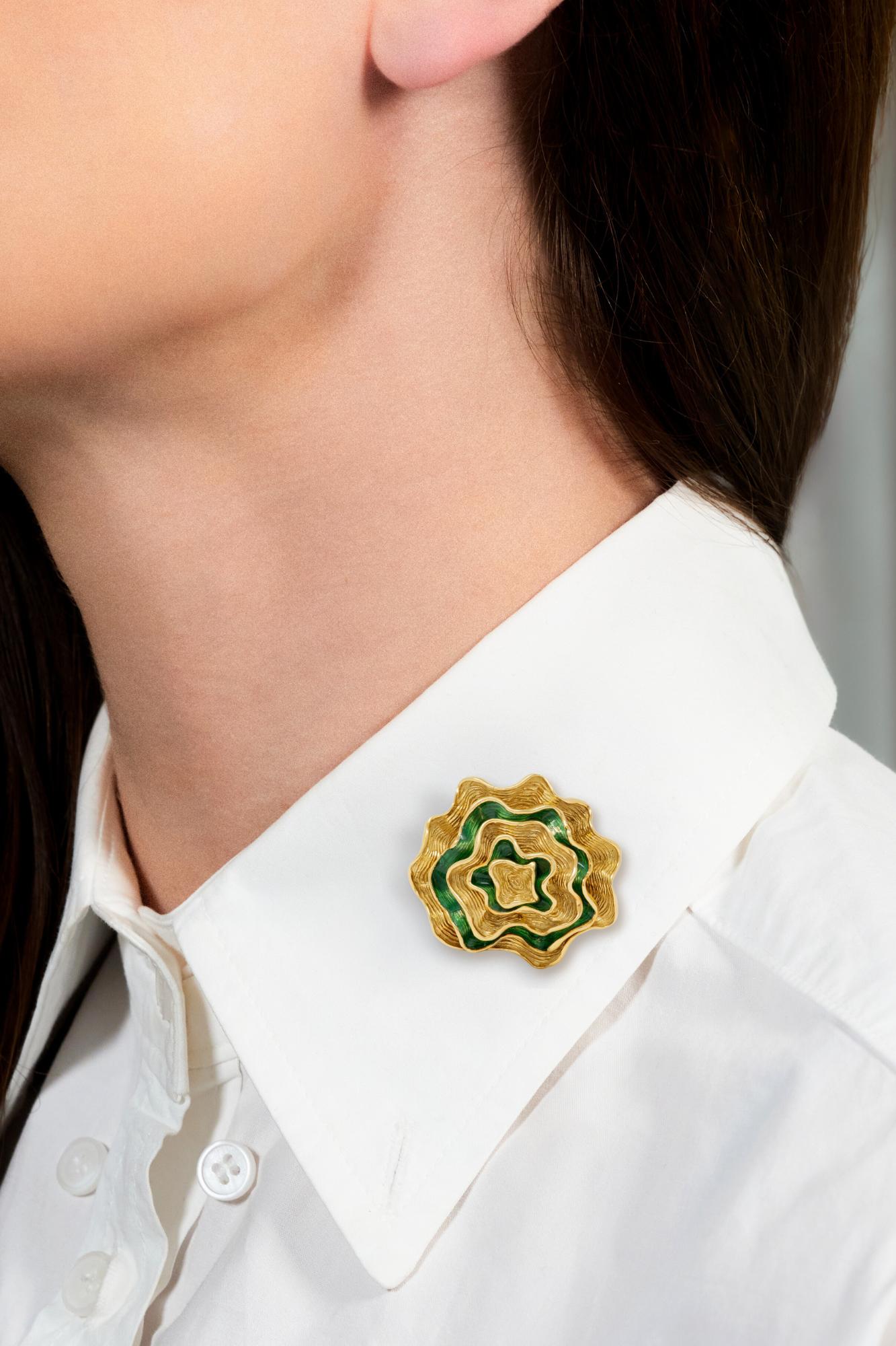 Tiffany & Co. 1960's Enamel 18 Karat Yellow Gold Vintage Brooch