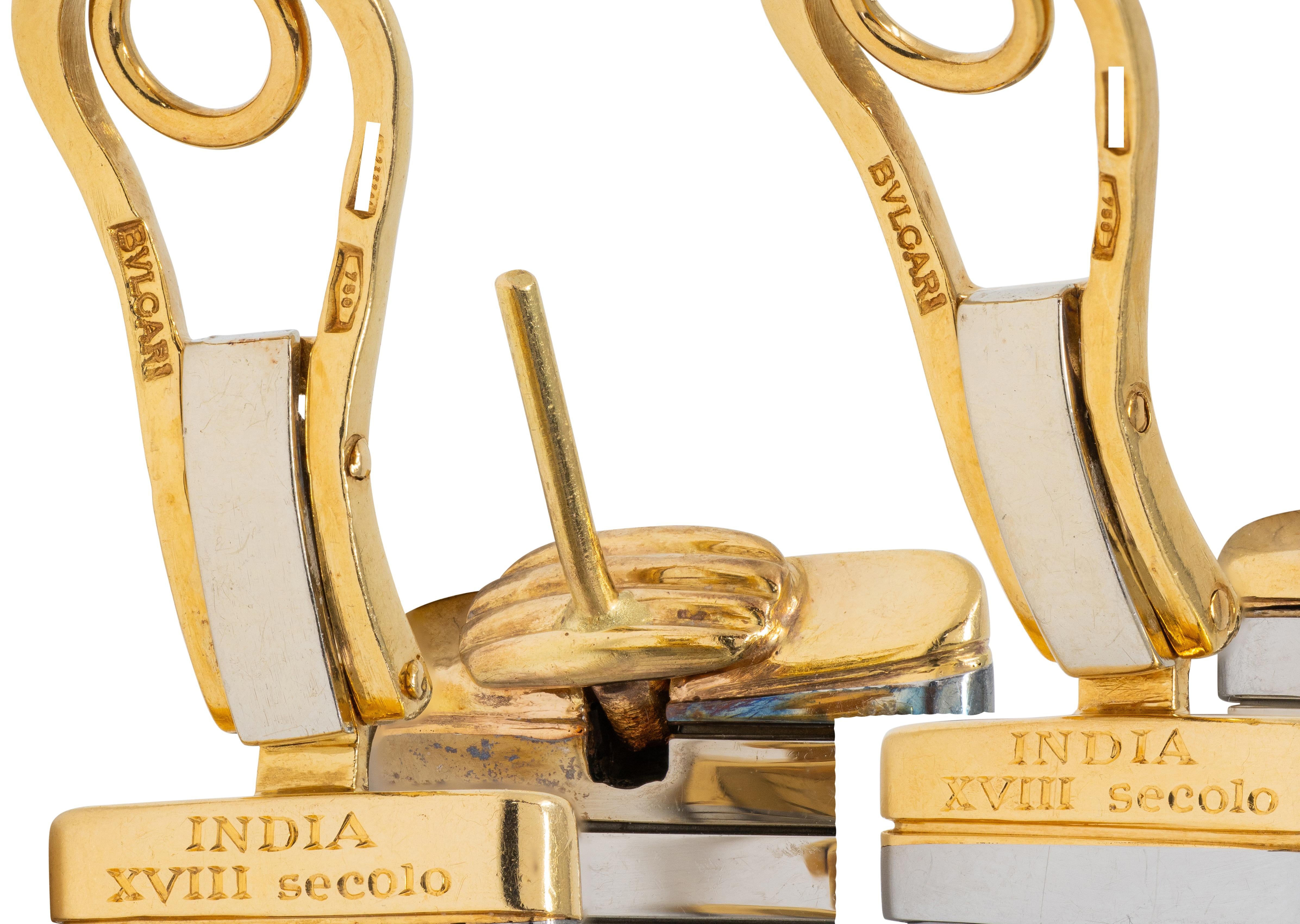 Bulgari 1980 Ancient Indian Coin 18K Gold Steel Vintage Tubogas Monete Earrings