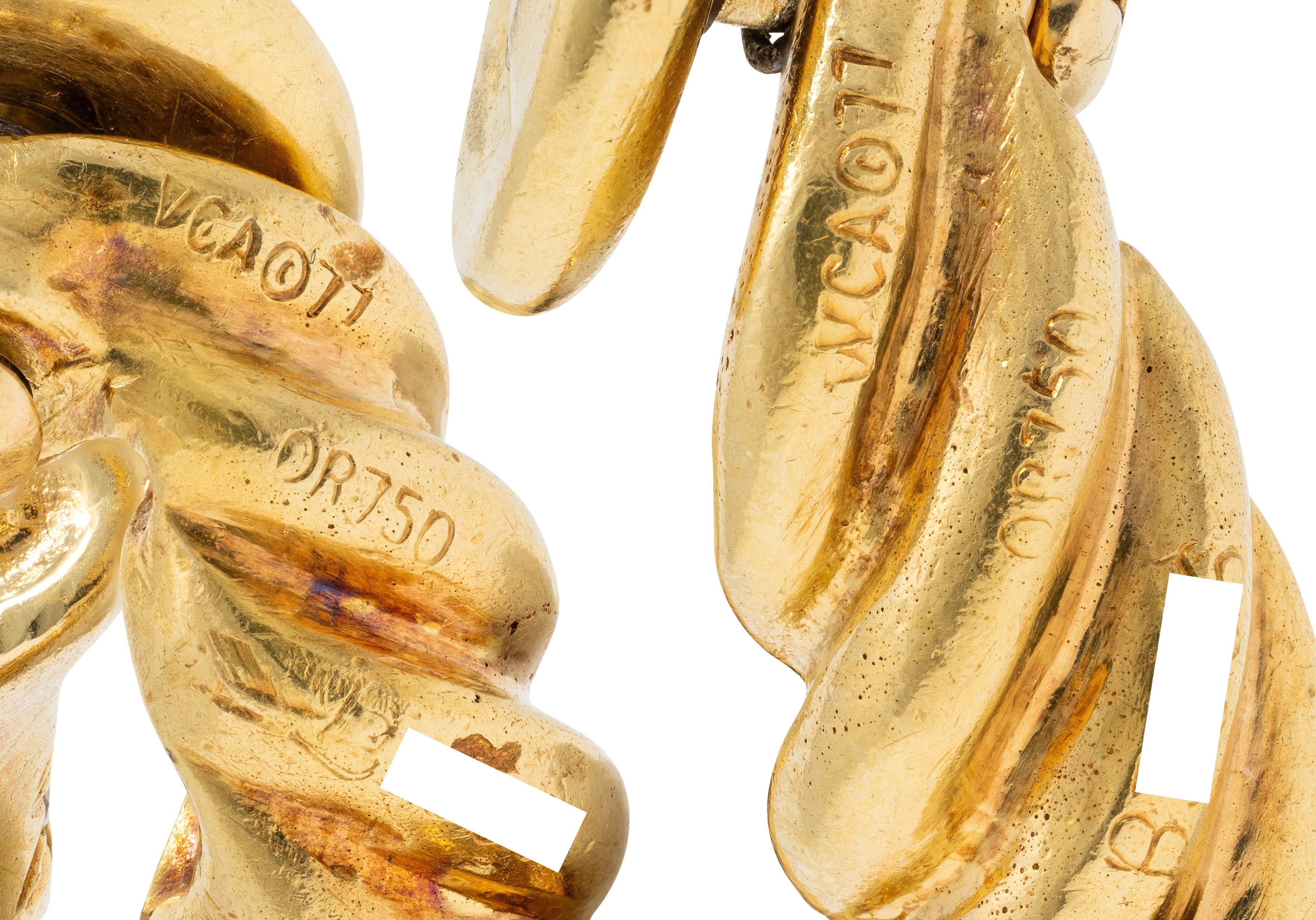 Van Cleef & Arpels 1977 French Diamond 18K Gold Twist Hoop Ear-Clip Earrings