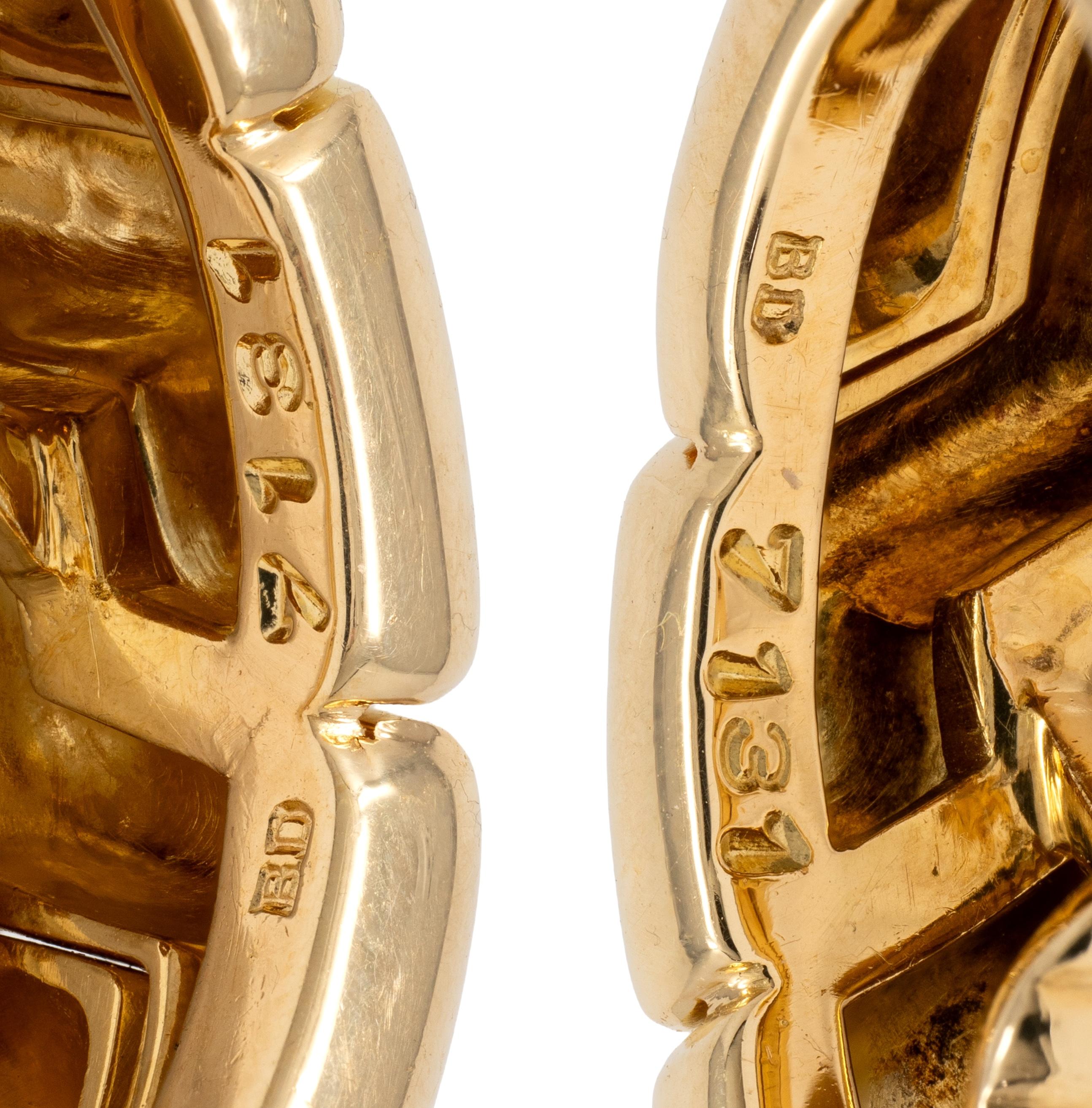 Bulgari 1990's 18 Karat Yellow Gold Vintage Geometric J-Hoop Earrings