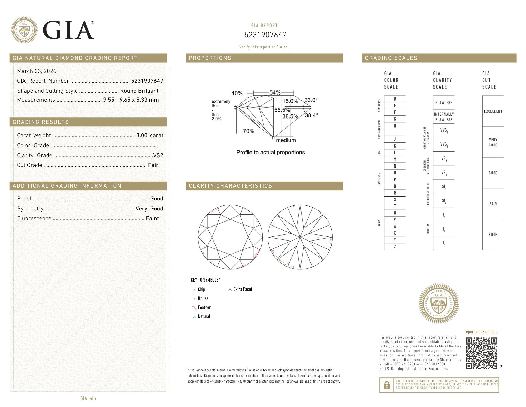 Mid-Century 3.50 CTW Diamond Platinum Vintage Engagement Ring GIA