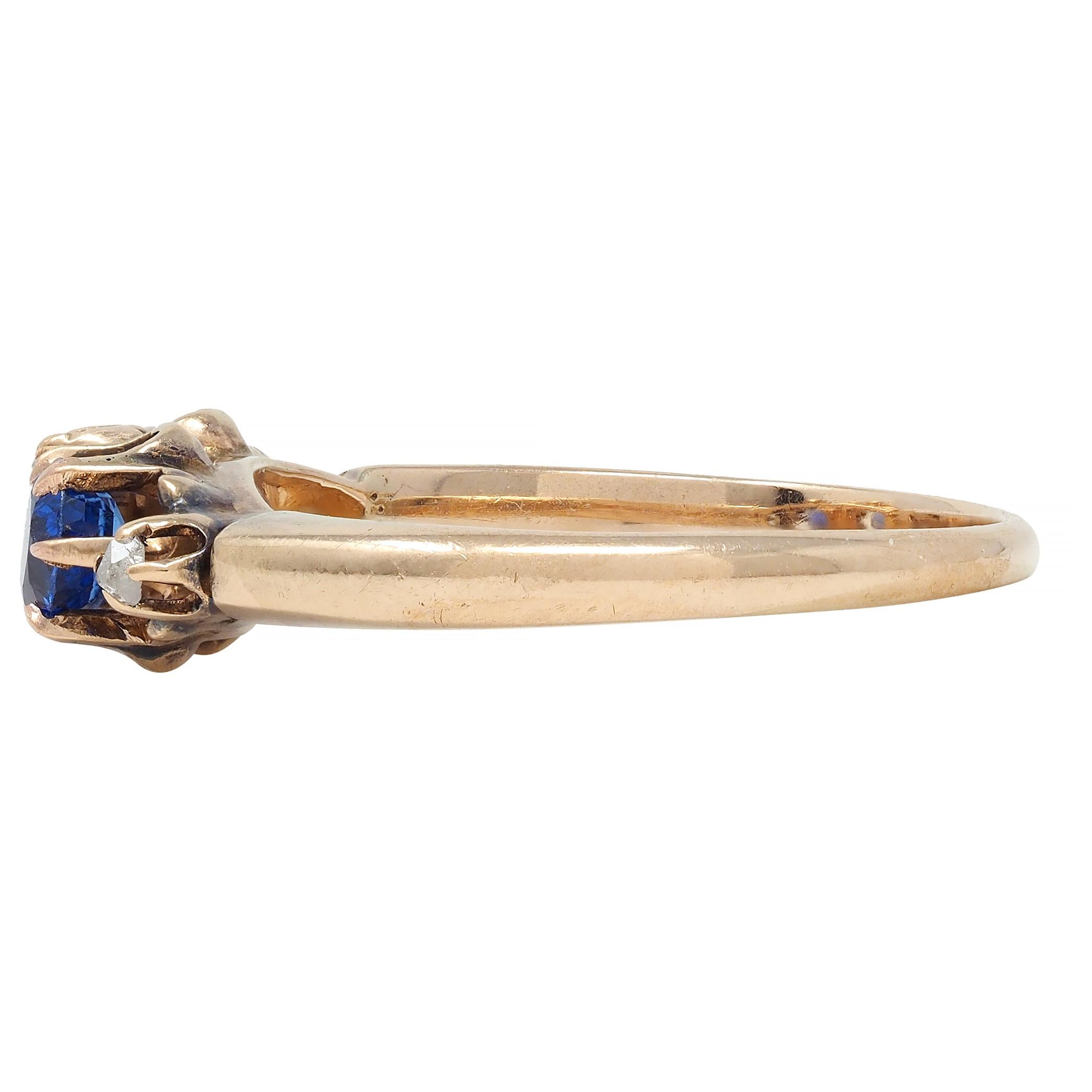 Late Victorian 1900 Sapphire Diamond 14 Karat Gold Antique Belcher Band Ring
