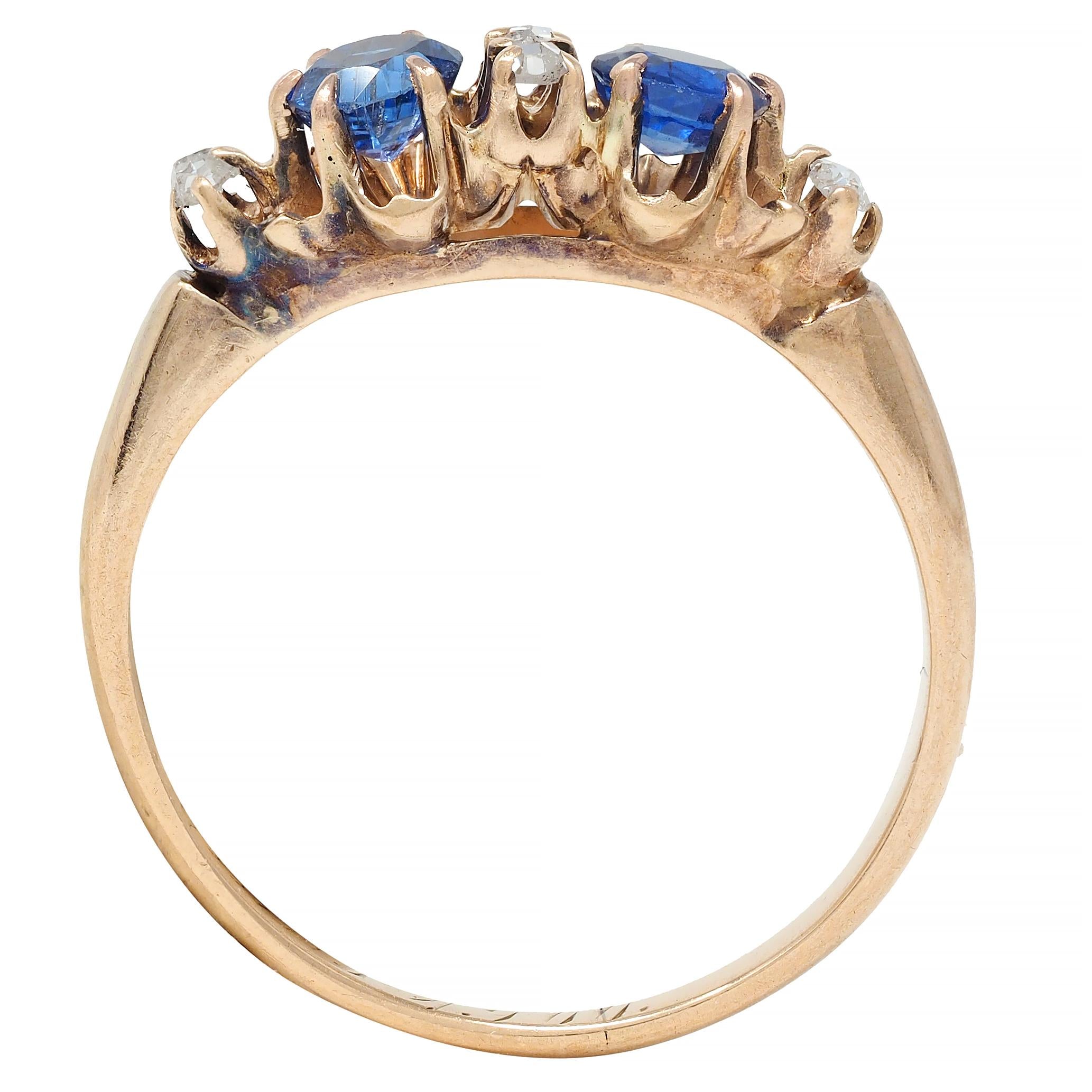 Late Victorian 1900 Sapphire Diamond 14 Karat Gold Antique Belcher Band Ring