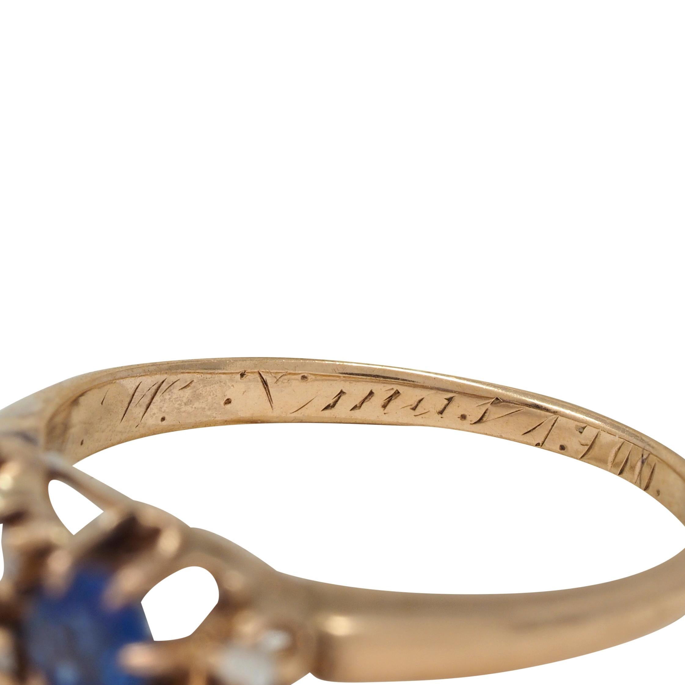 Late Victorian 1900 Sapphire Diamond 14 Karat Gold Antique Belcher Band Ring