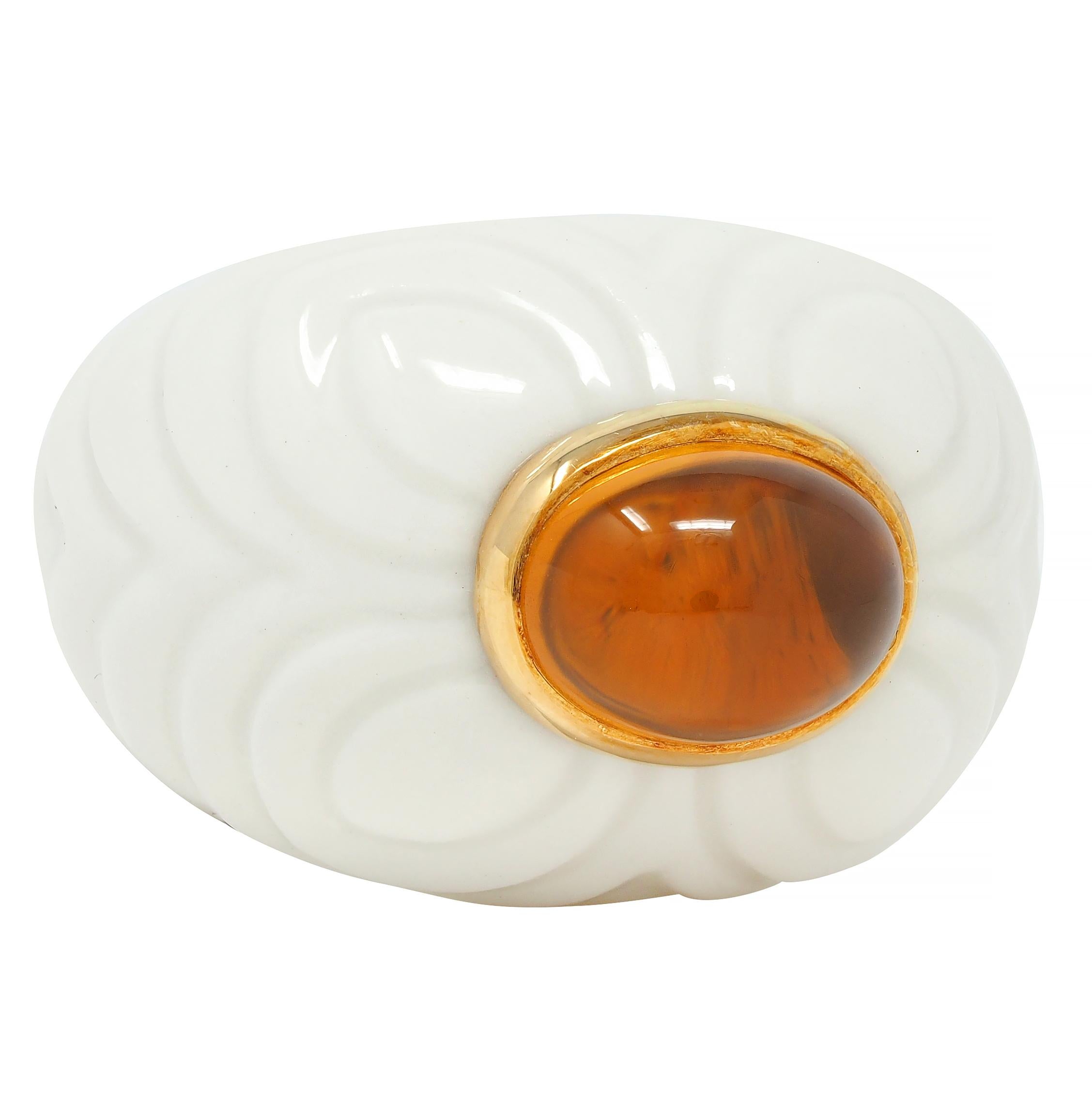 Bulgari 1990's Citrine Porcelain Ceramic 18 Karat Gold Chandra Vintage Ring