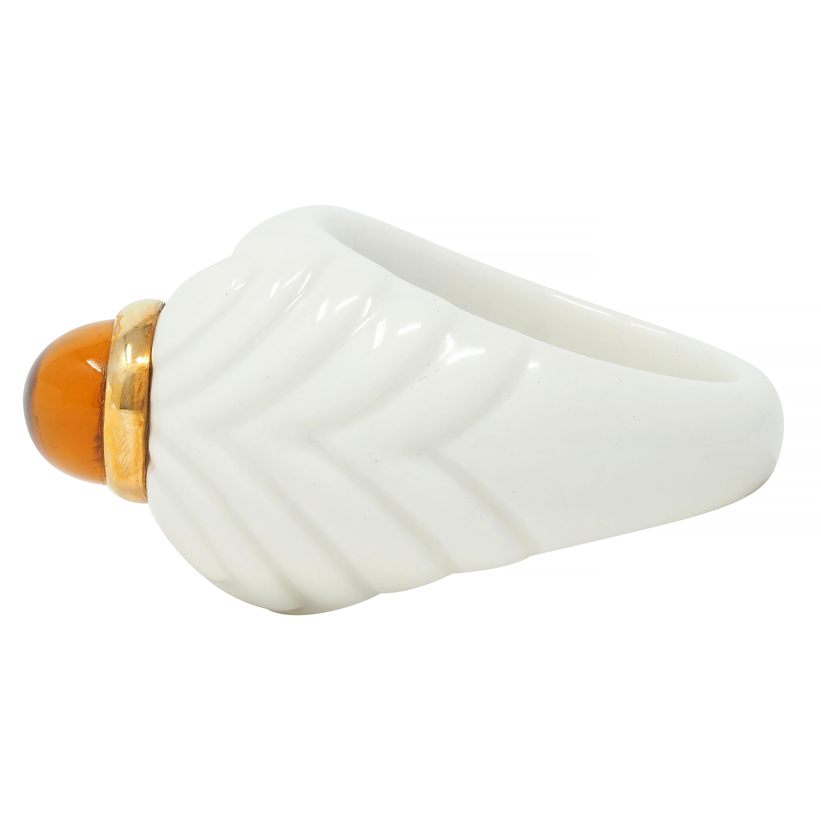Bulgari 1990's Citrine Porcelain Ceramic 18 Karat Gold Chandra Vintage Ring