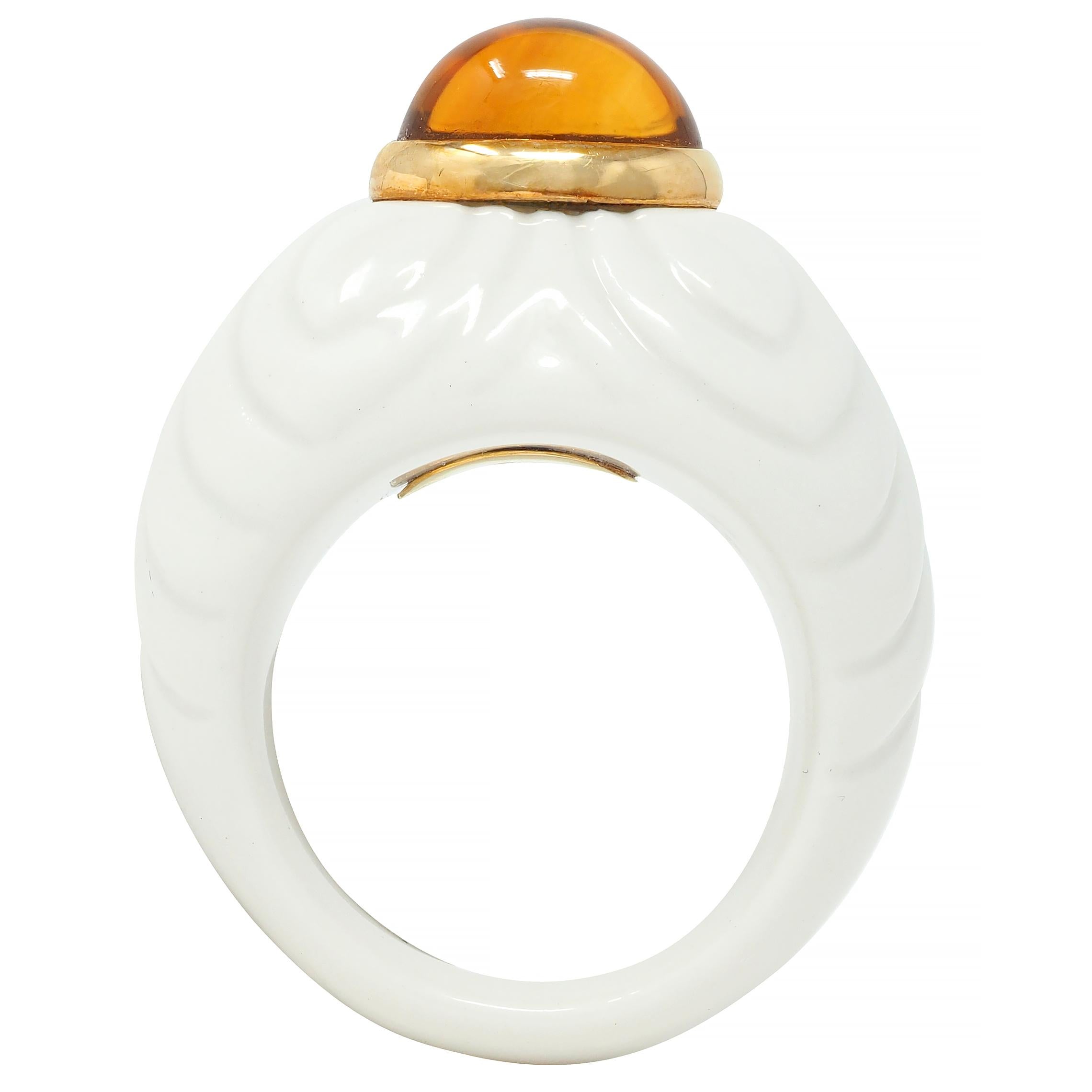 Bulgari 1990's Citrine Porcelain Ceramic 18 Karat Gold Chandra Vintage Ring