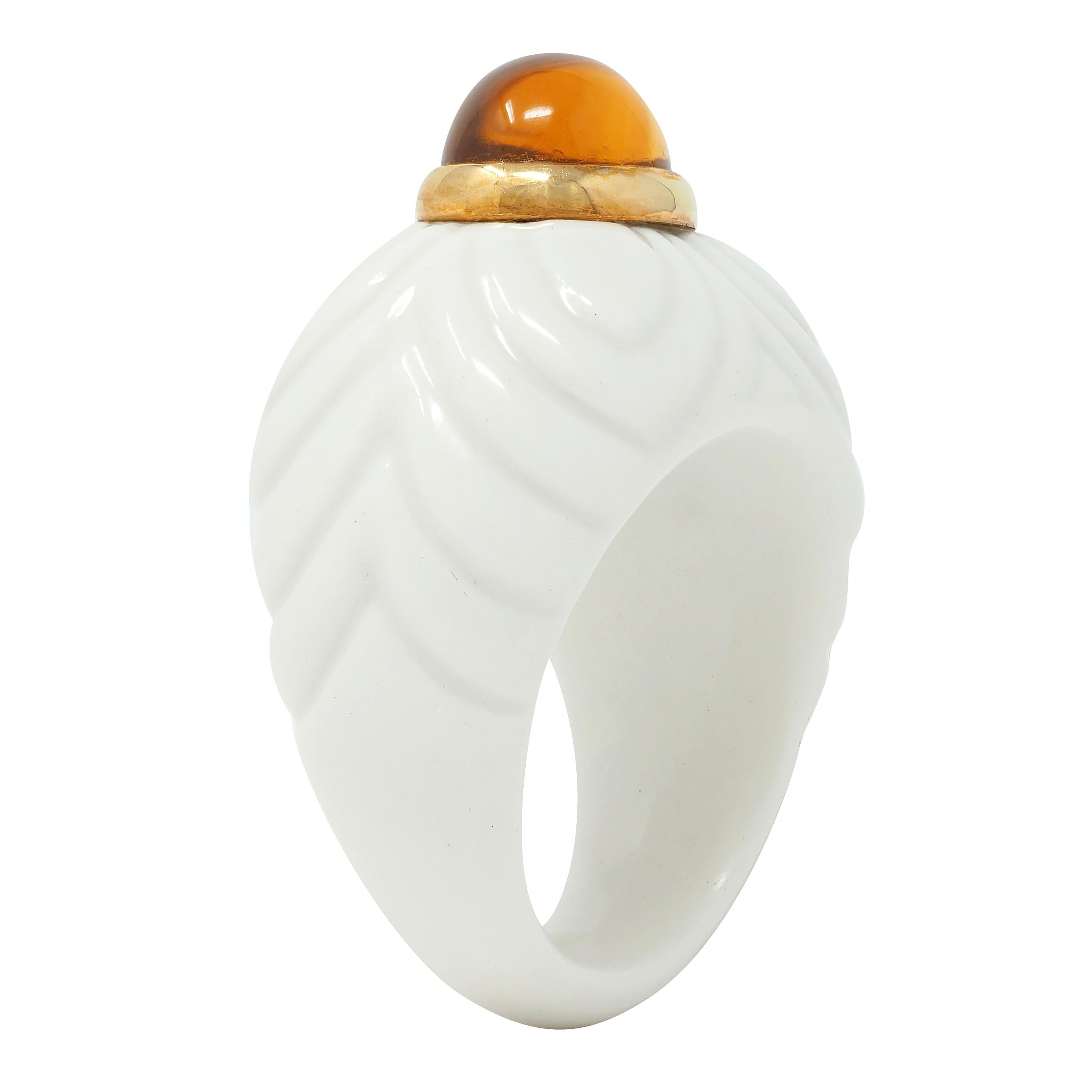 Bulgari 1990's Citrine Porcelain Ceramic 18 Karat Gold Chandra Vintage Ring