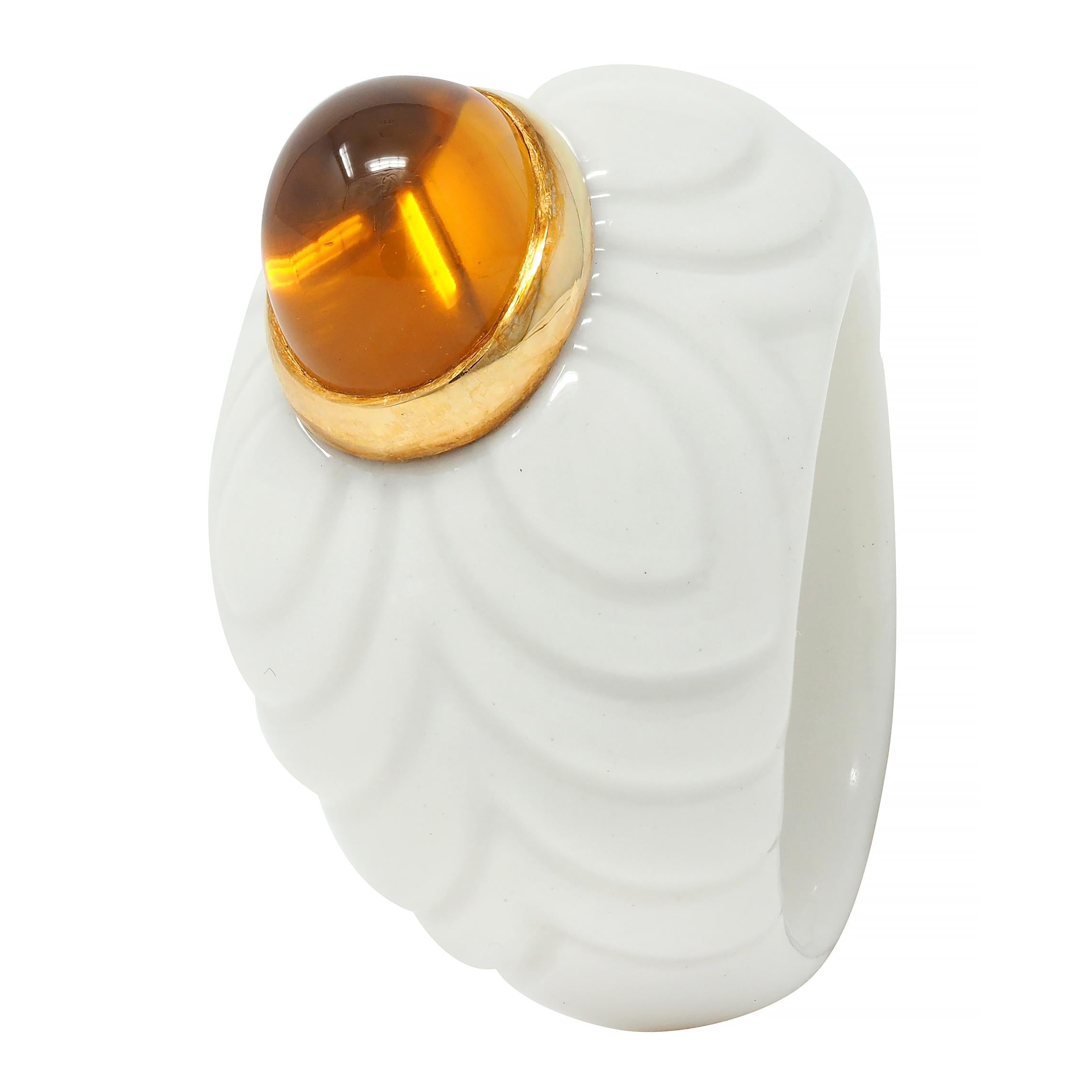 Bulgari 1990's Citrine Porcelain Ceramic 18 Karat Gold Chandra Vintage Ring