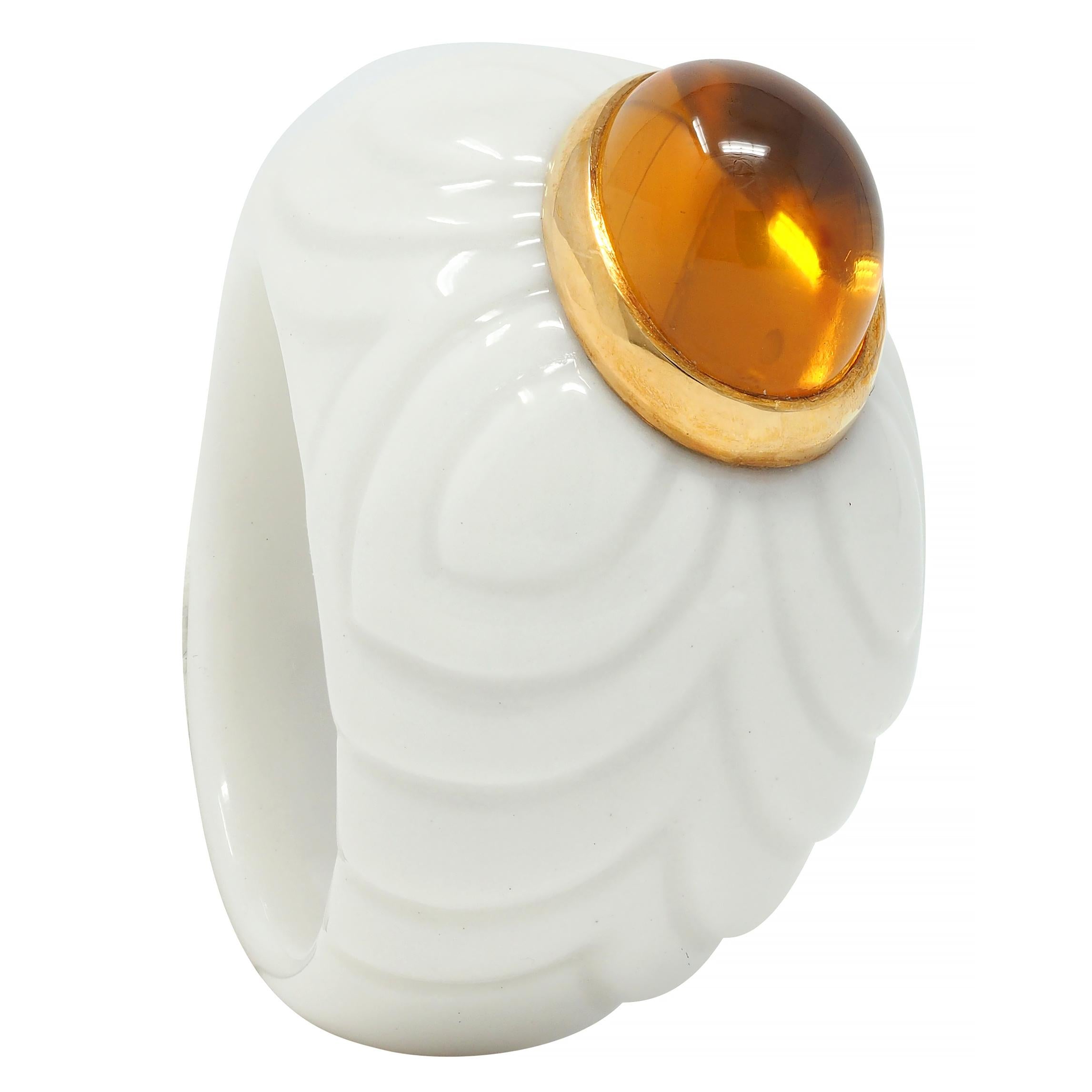 Bulgari 1990's Citrine Porcelain Ceramic 18 Karat Gold Chandra Vintage Ring