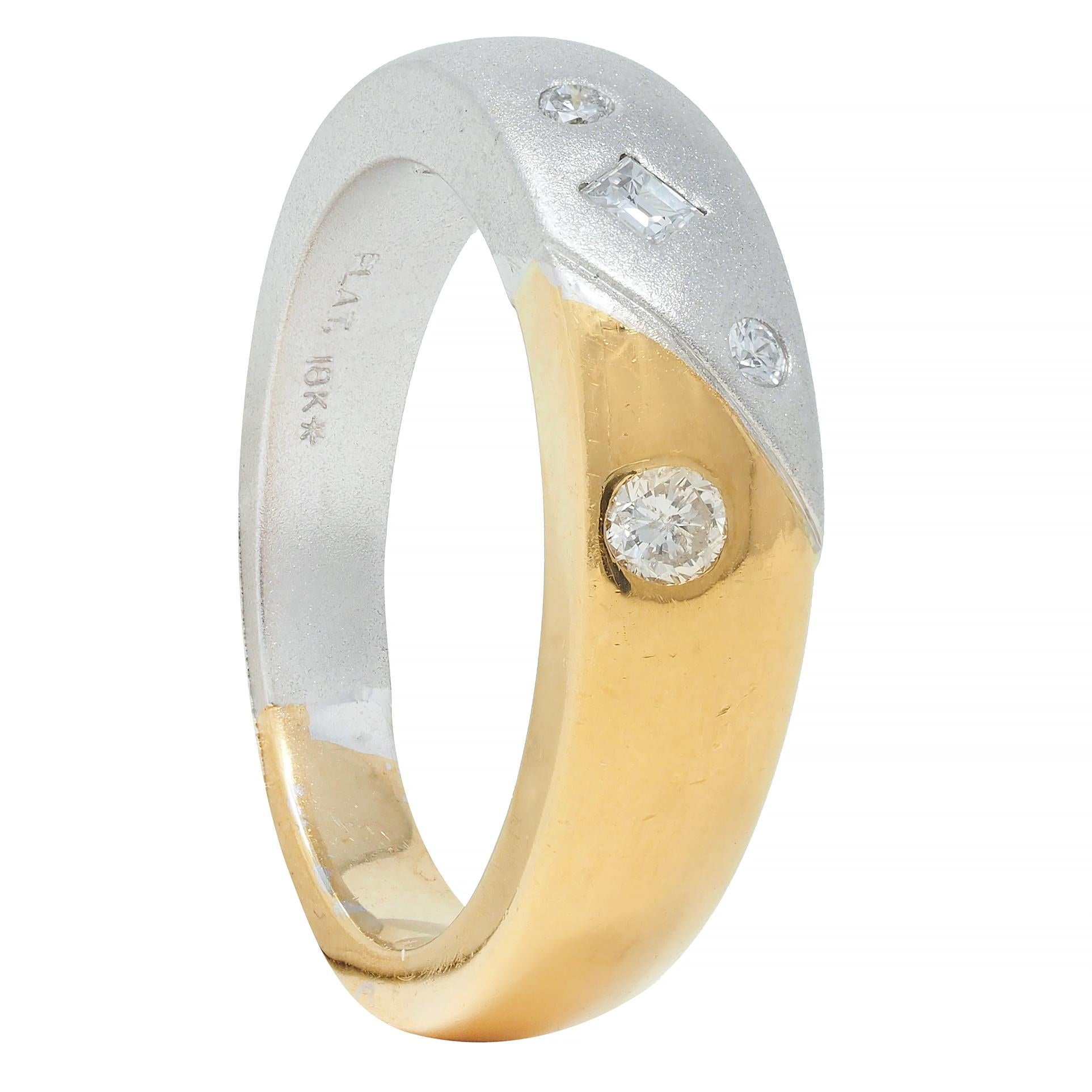 1990's Diamond Platinum 18 Karat Yellow Gold Split Vintage Band Ring