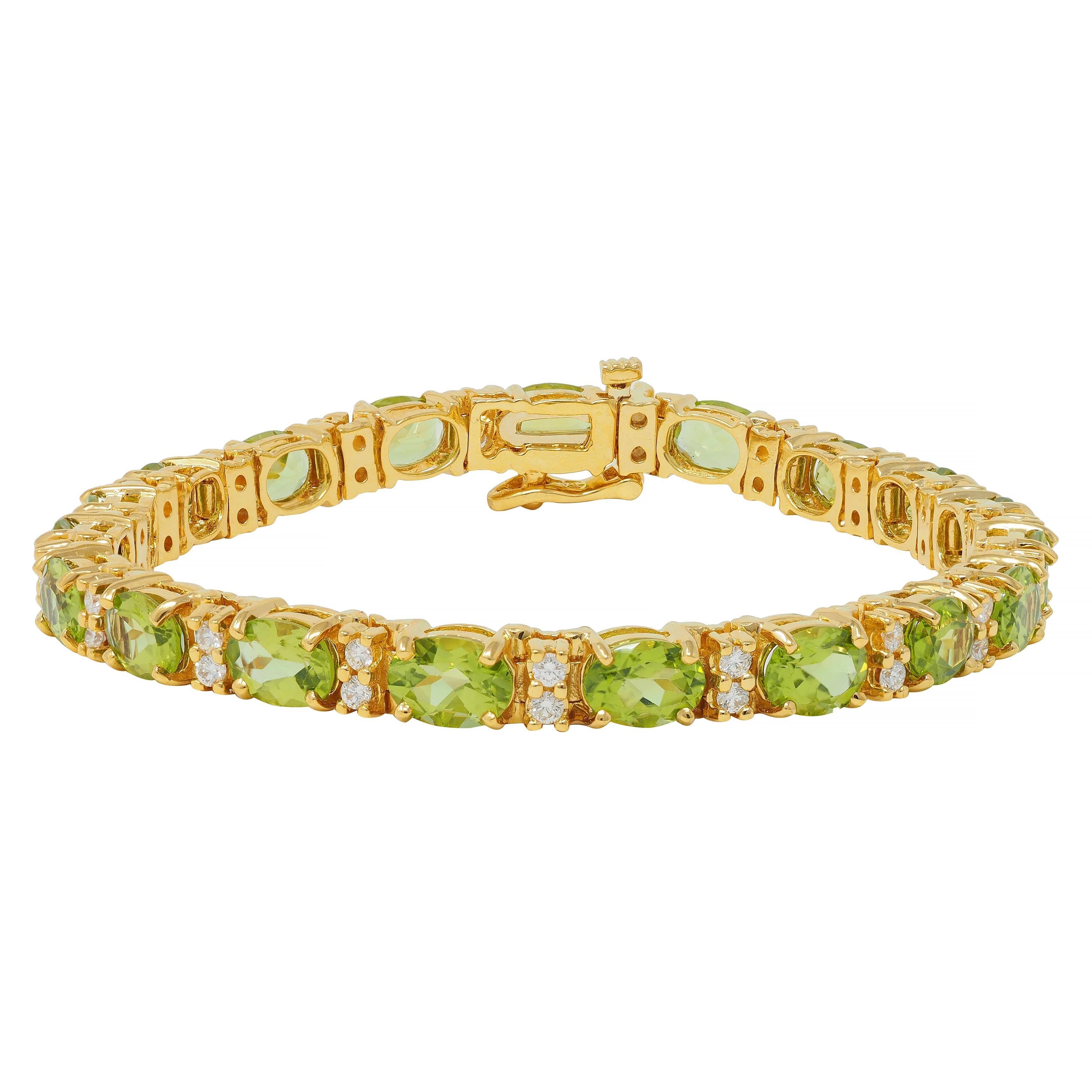Vintage 20.14 CTW Oval Cut Peridot Diamond 18 Karat Yellow Gold Line Bracelet