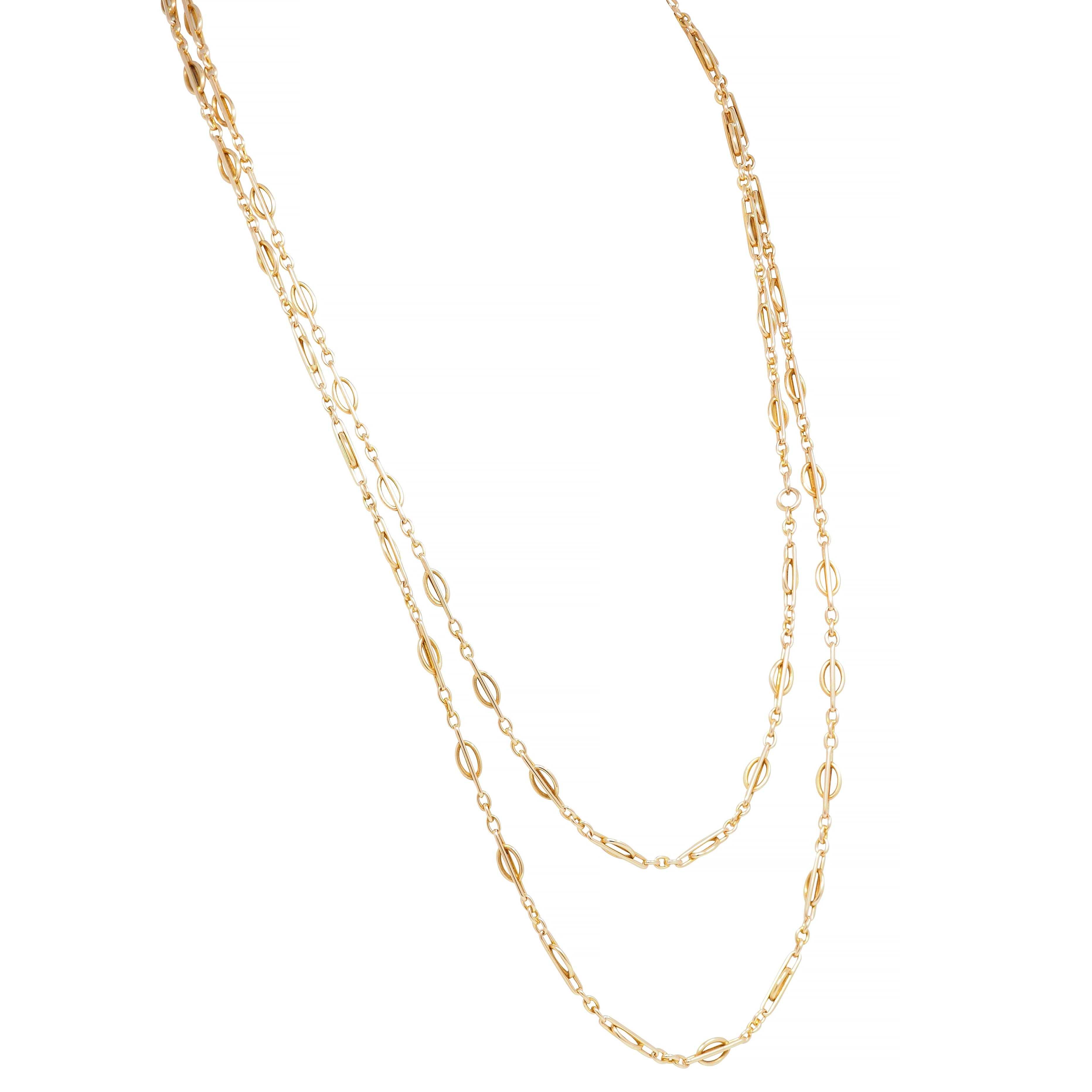 Victorian 18 Karat Yellow Gold Paperclip Link 55 1/2 Long Antique Chain Necklace