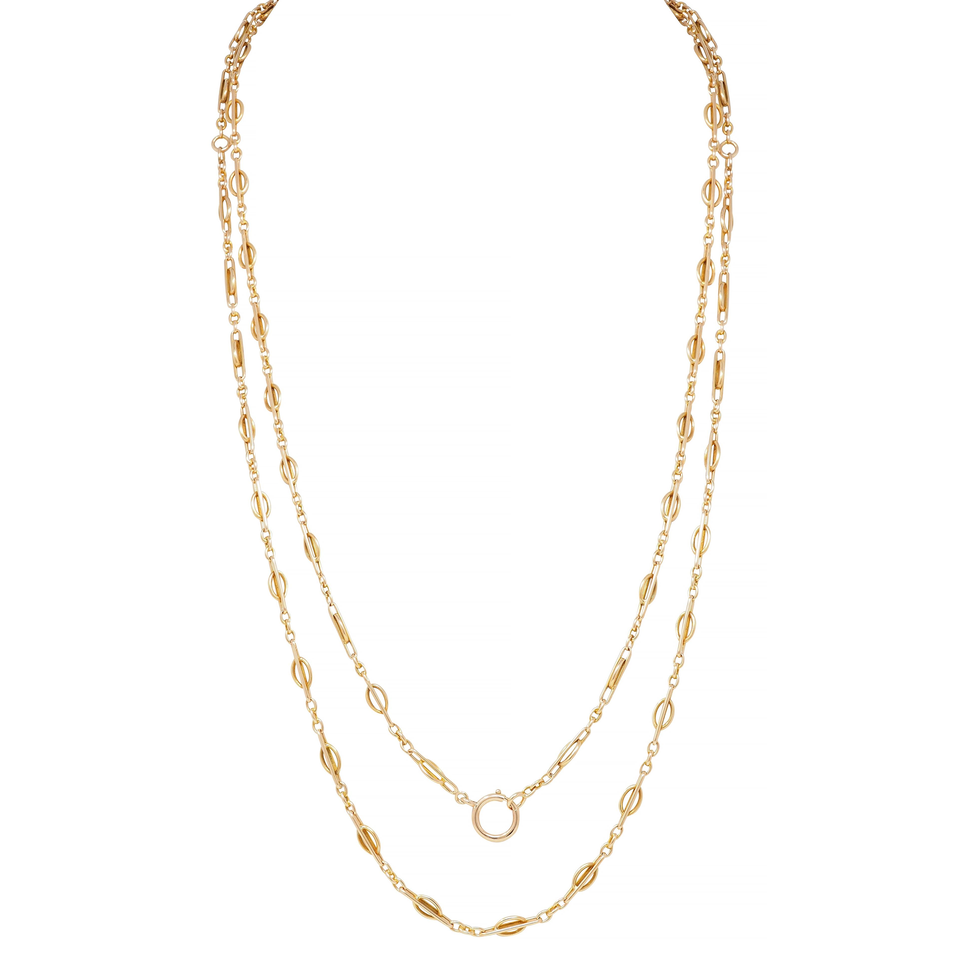 Victorian 18 Karat Yellow Gold Paperclip Link 55 1/2 Long Antique Chain Necklace