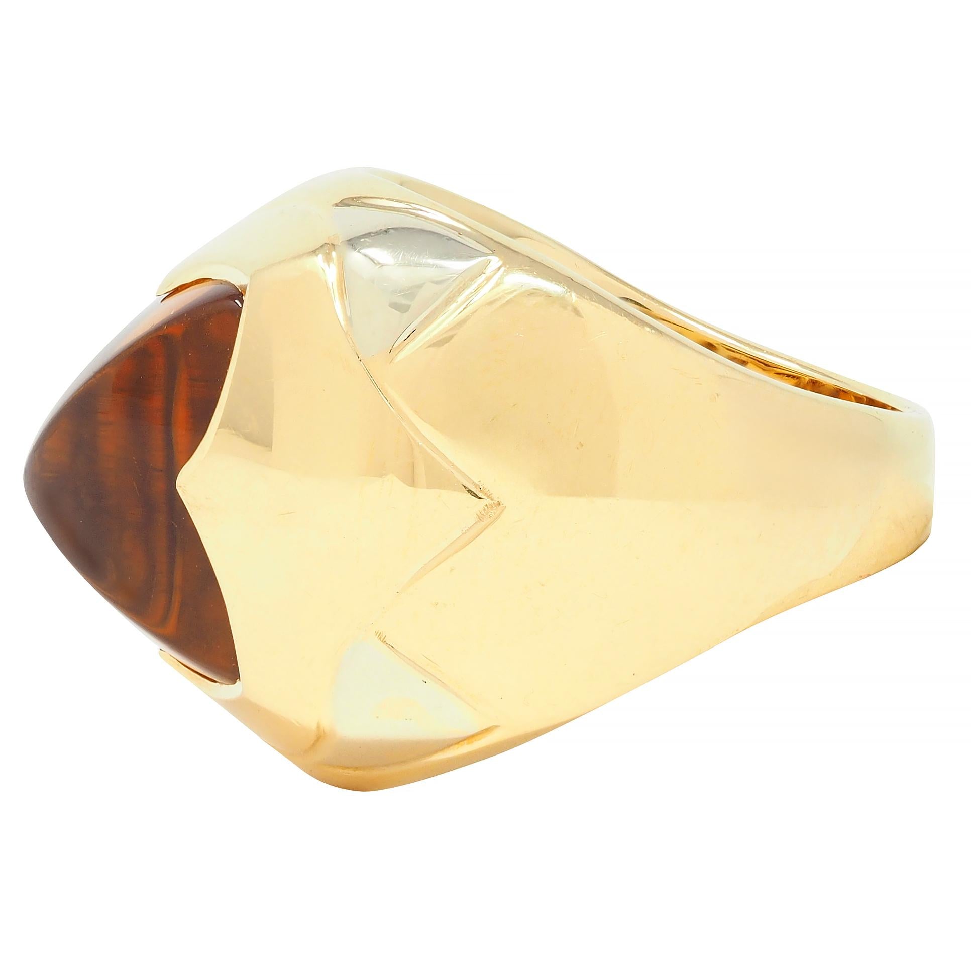 Bulgari Citrine 18 Karat Two-Tone Gold Pyramid Quatrefoil Dome Ring