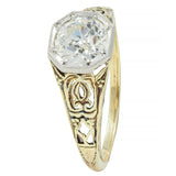 Art Deco Old European Cut Diamond Platinum 14 Karat Gold Antique Engagement Ring