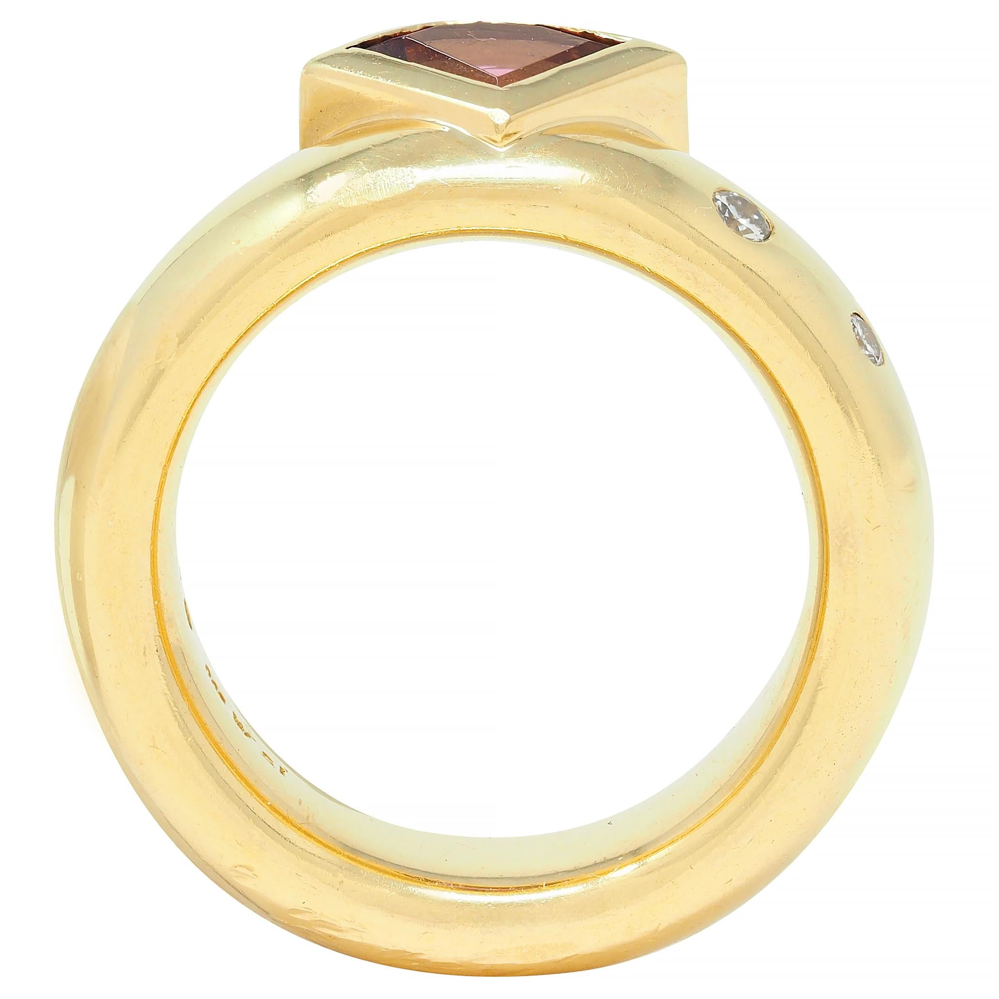 H. Stern Triangular Pink Topaz Diamond 18 Karat Yellow Gold Ring