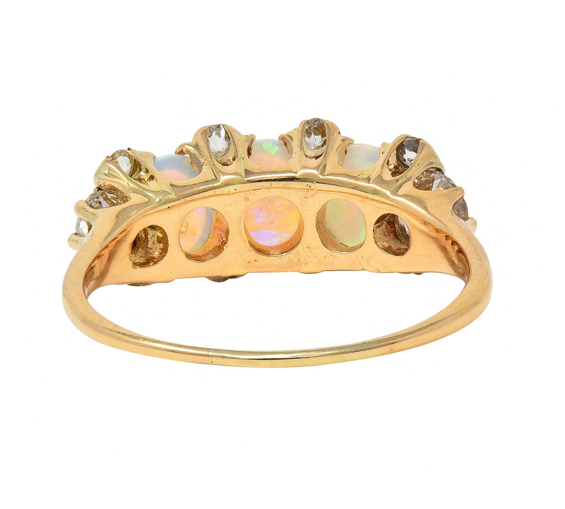 Victorian Opal Diamond 14 Karat Yellow Gold Antique Band Ring