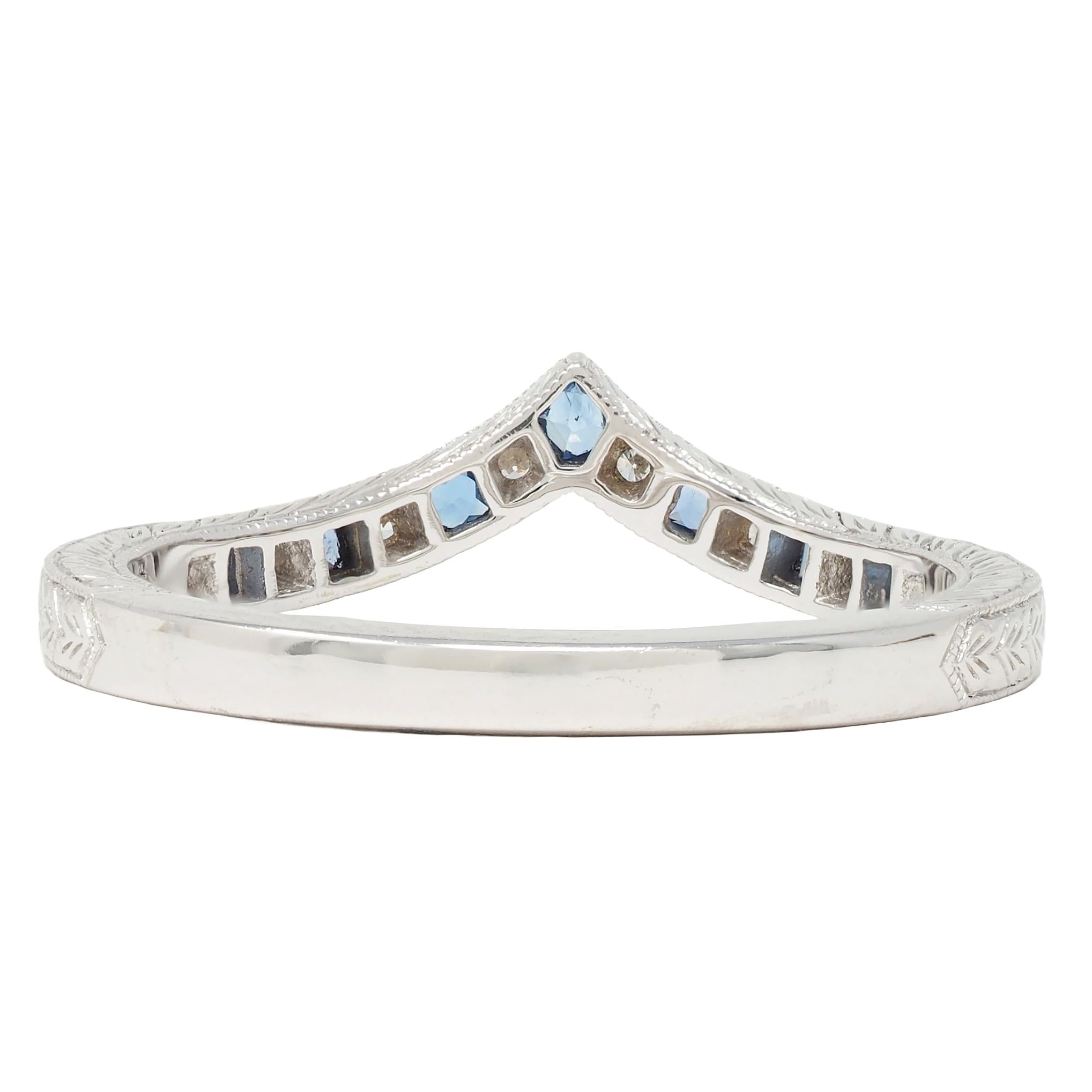 Contemporary Sapphire Diamond 14 Karat White Gold Contour Wedding Band Ring