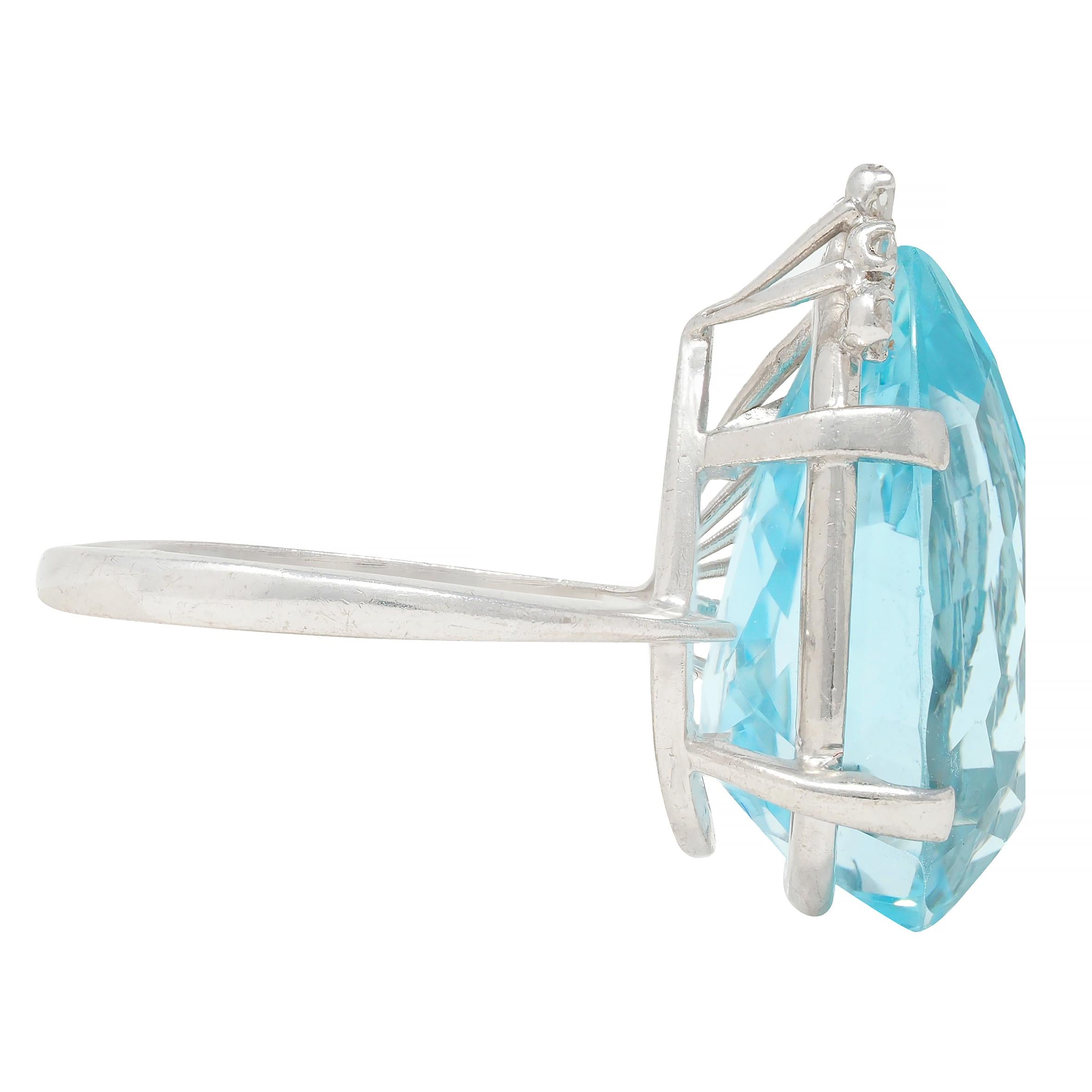 Mid-Century 12.00 CTW Pear Cut Aquamarine Diamond 18K Gold Vintage Cocktail Ring