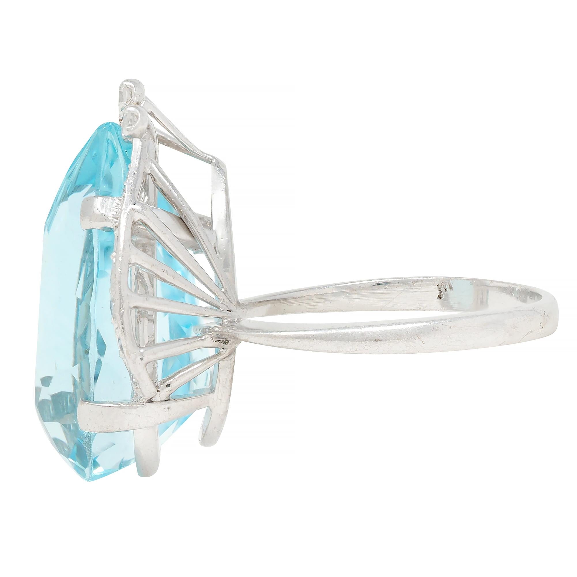 Mid-Century 12.00 CTW Pear Cut Aquamarine Diamond 18K Gold Vintage Cocktail Ring