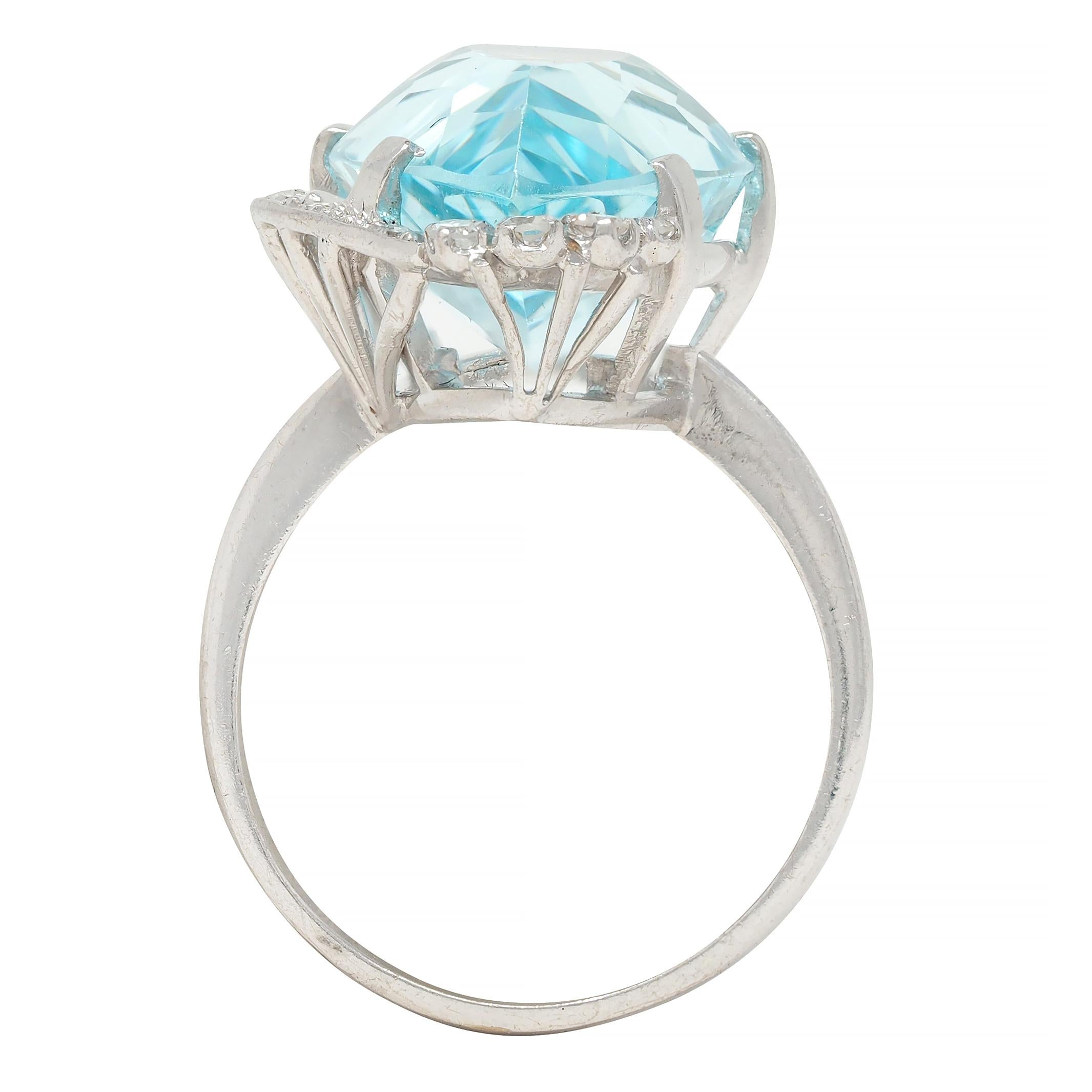 Mid-Century 12.00 CTW Pear Cut Aquamarine Diamond 18K Gold Vintage Cocktail Ring