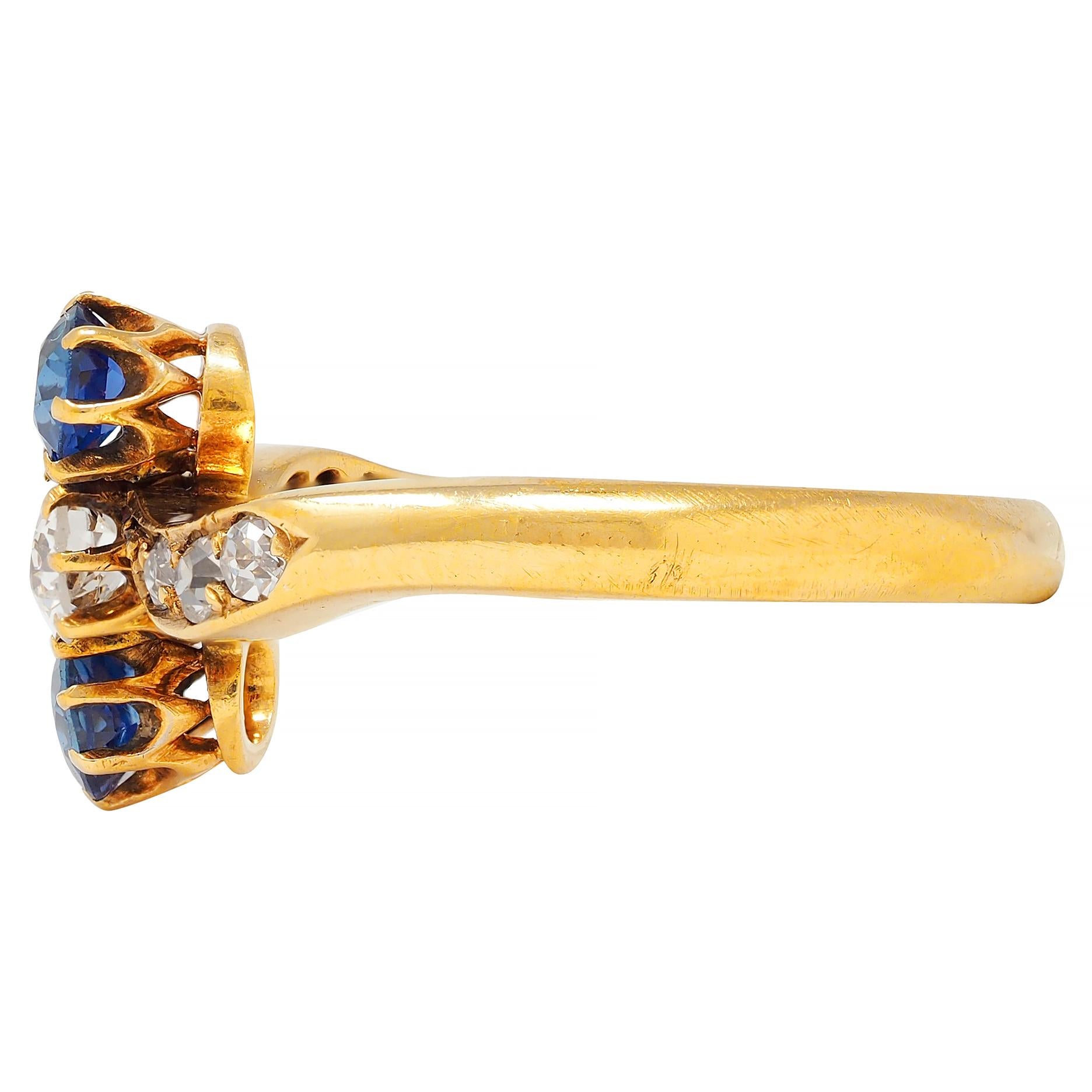 Victorian 0.68 CTW Sapphire Diamond 18 Karat Yellow Gold Antique Bypass Ring