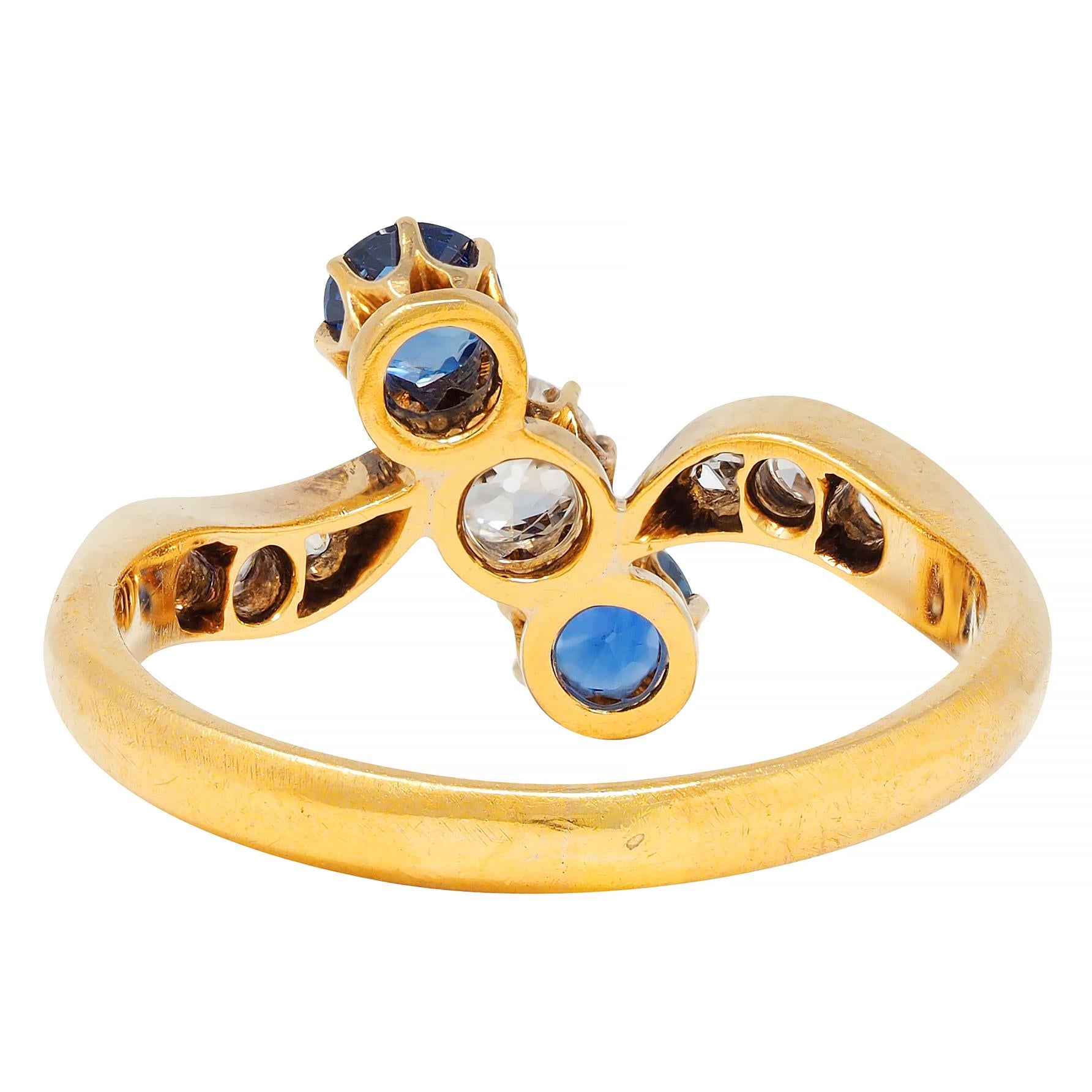 Victorian 0.68 CTW Sapphire Diamond 18 Karat Yellow Gold Antique Bypass Ring