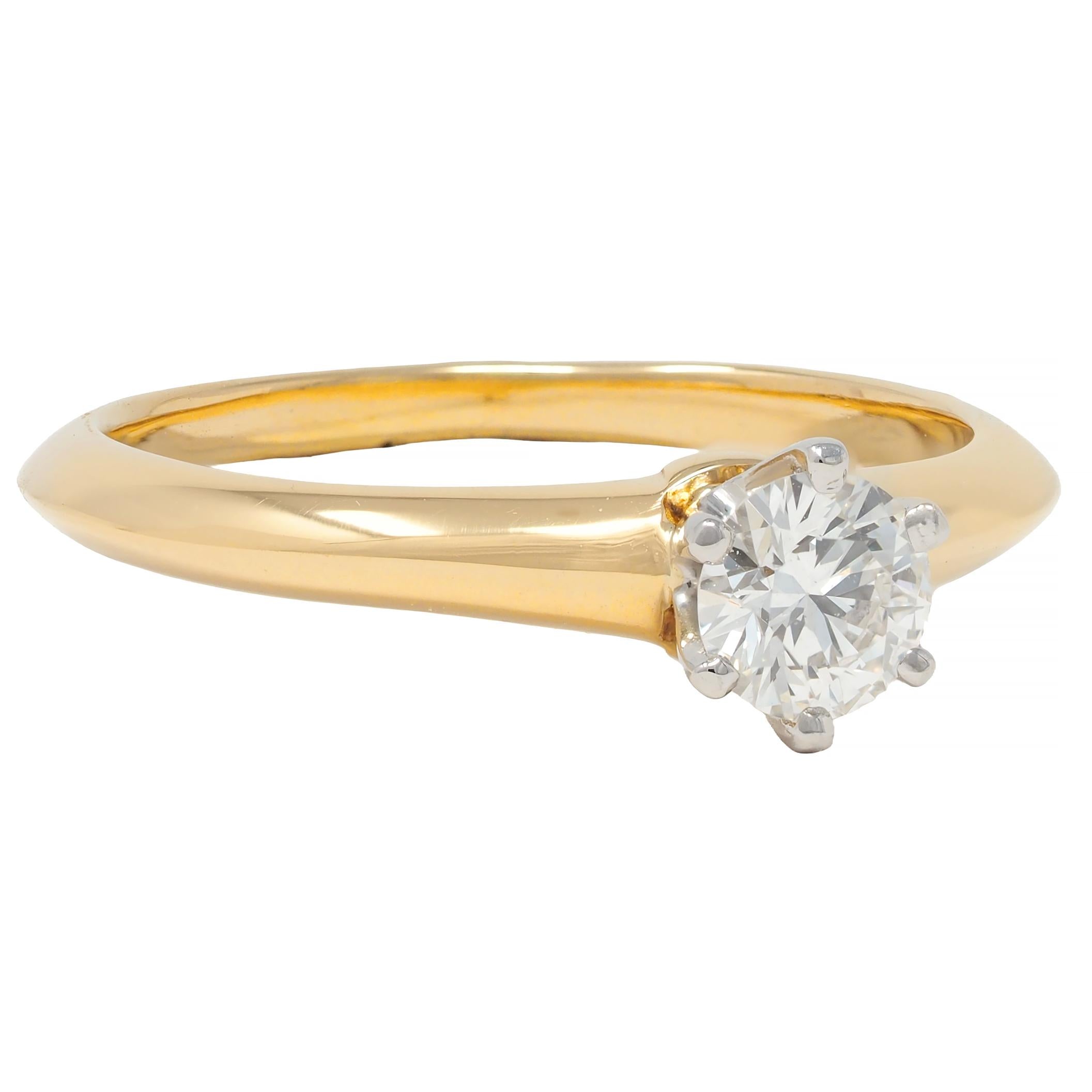 Tiffany & Co. Diamond Platinum 18K Yellow Gold Vintage Solitaire Engagement Ring