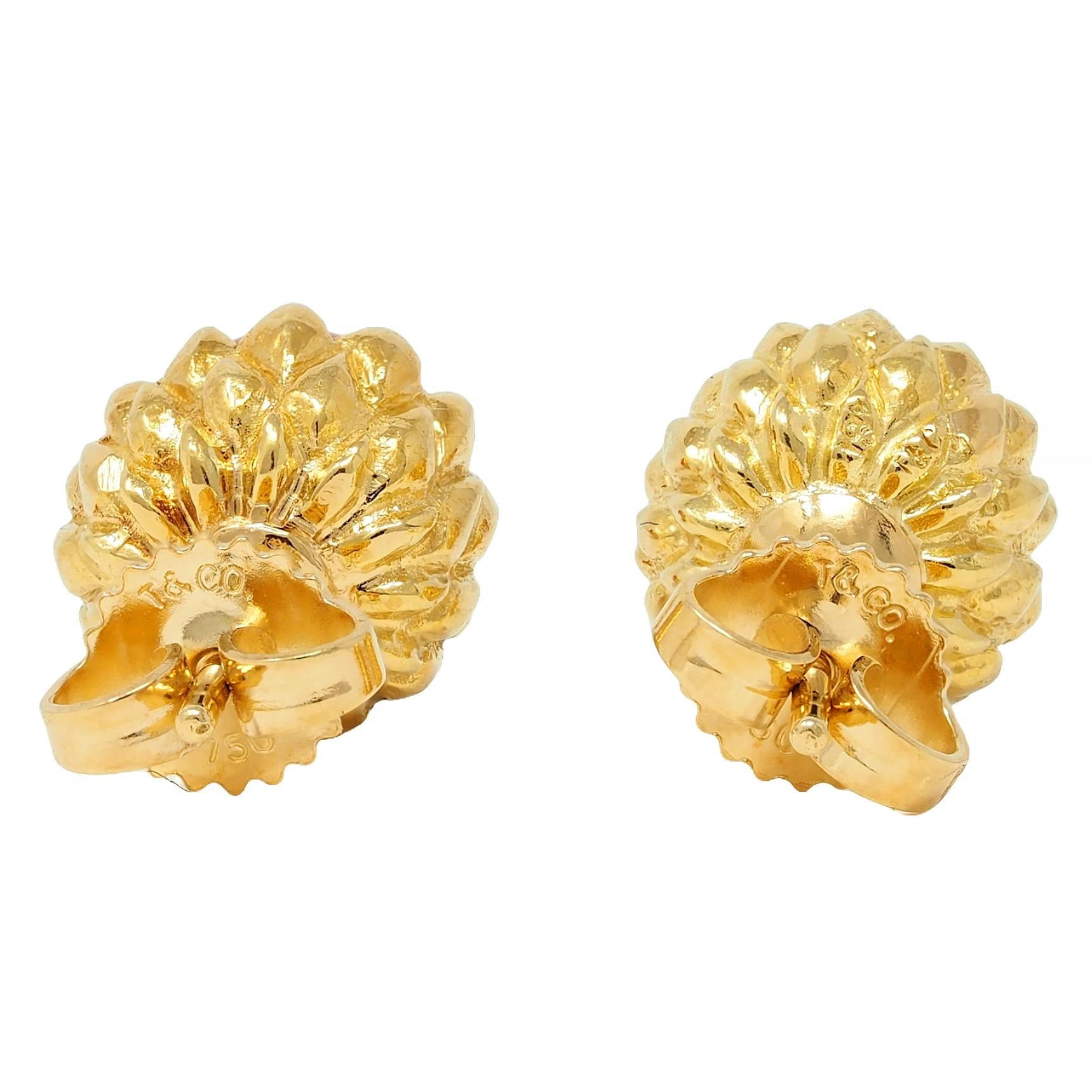 Tiffany & Co. 1960's Coral 18 Karat Yellow Gold Vintage Acorn Stud Earrings