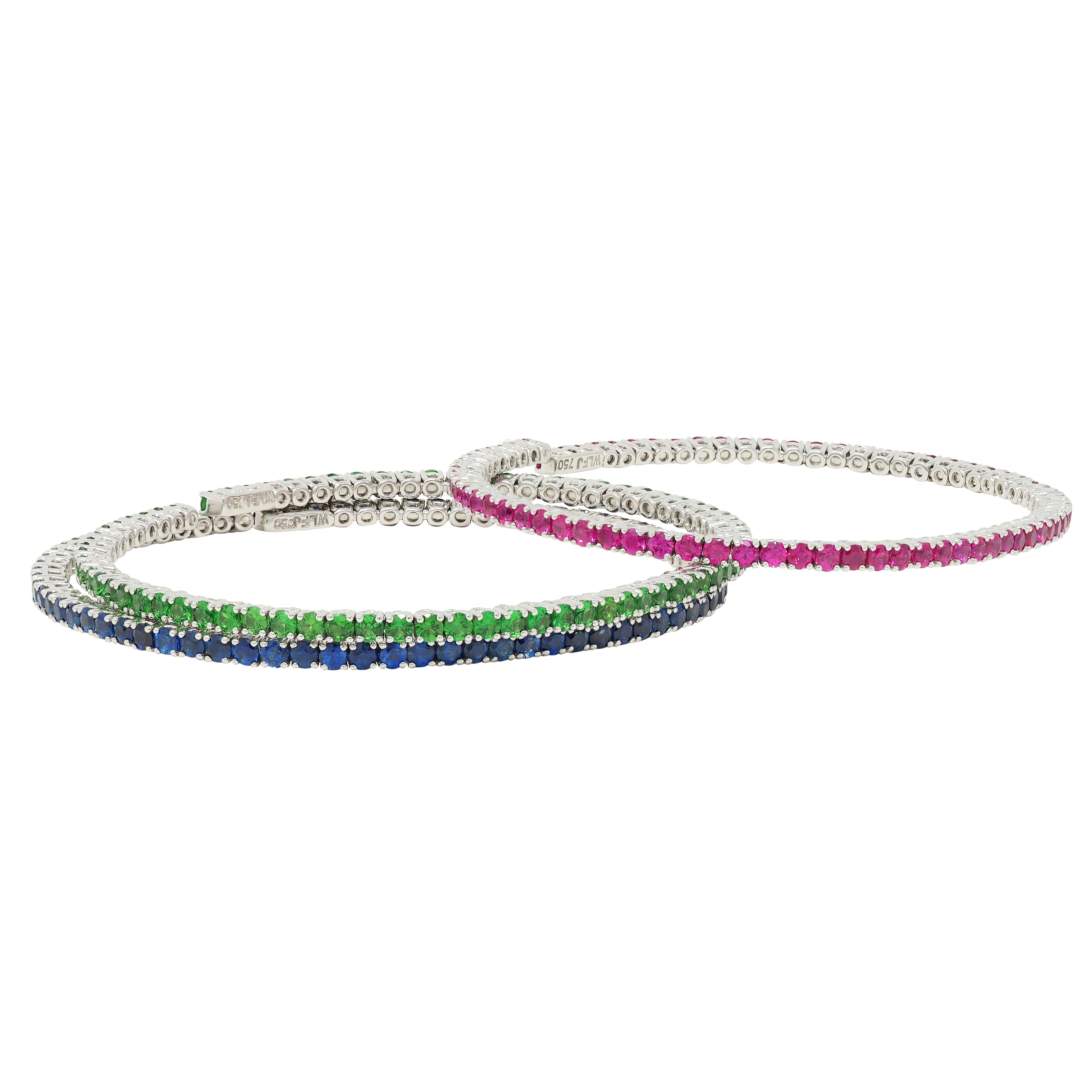 11.00 CTW Ruby Sapphire Tsavorite Garnet 18K Gold Flex Cuff Bracelet Set