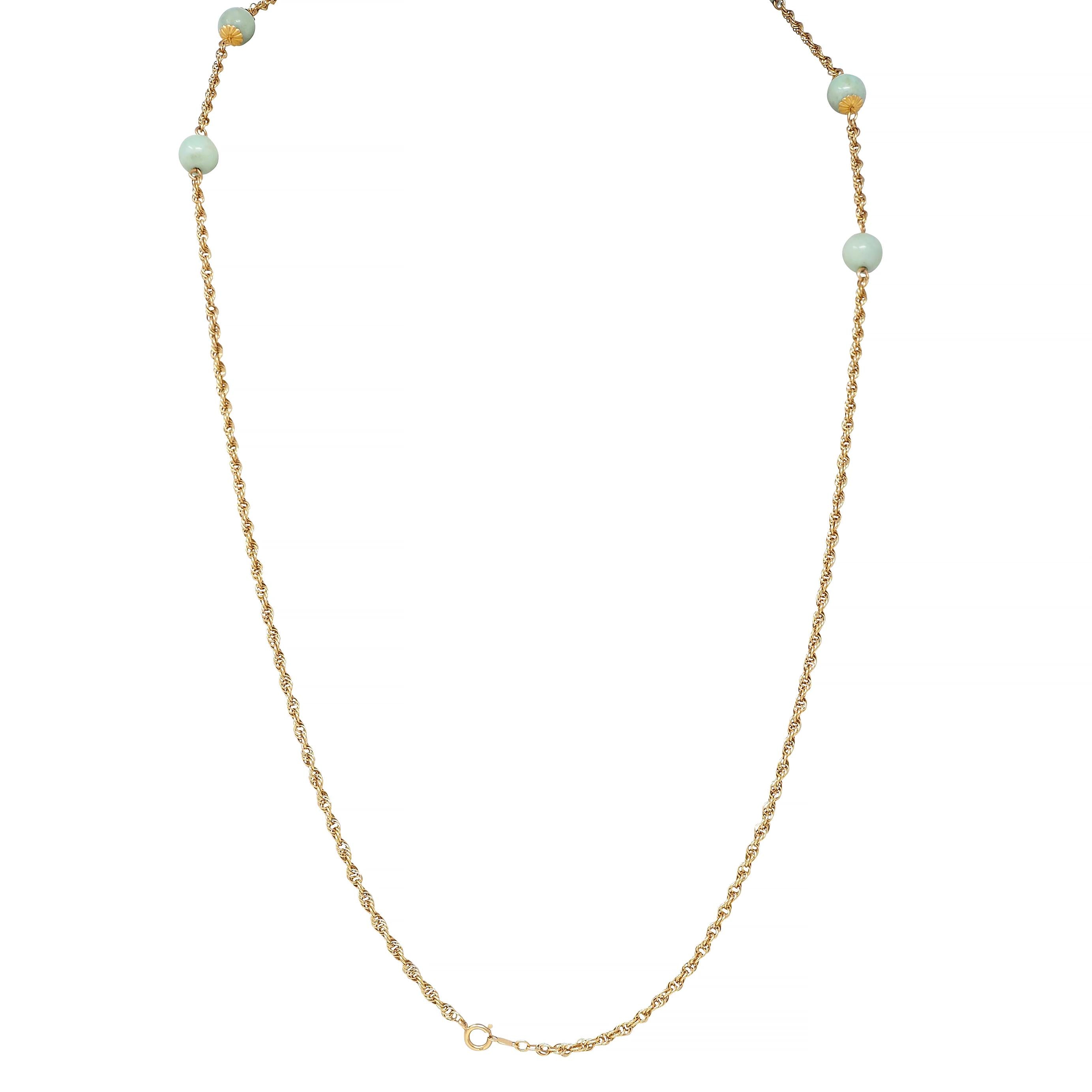 1960 Brutalist Jade 14 Karat Yellow Gold Vintage Tomato Pendant Station Neklace