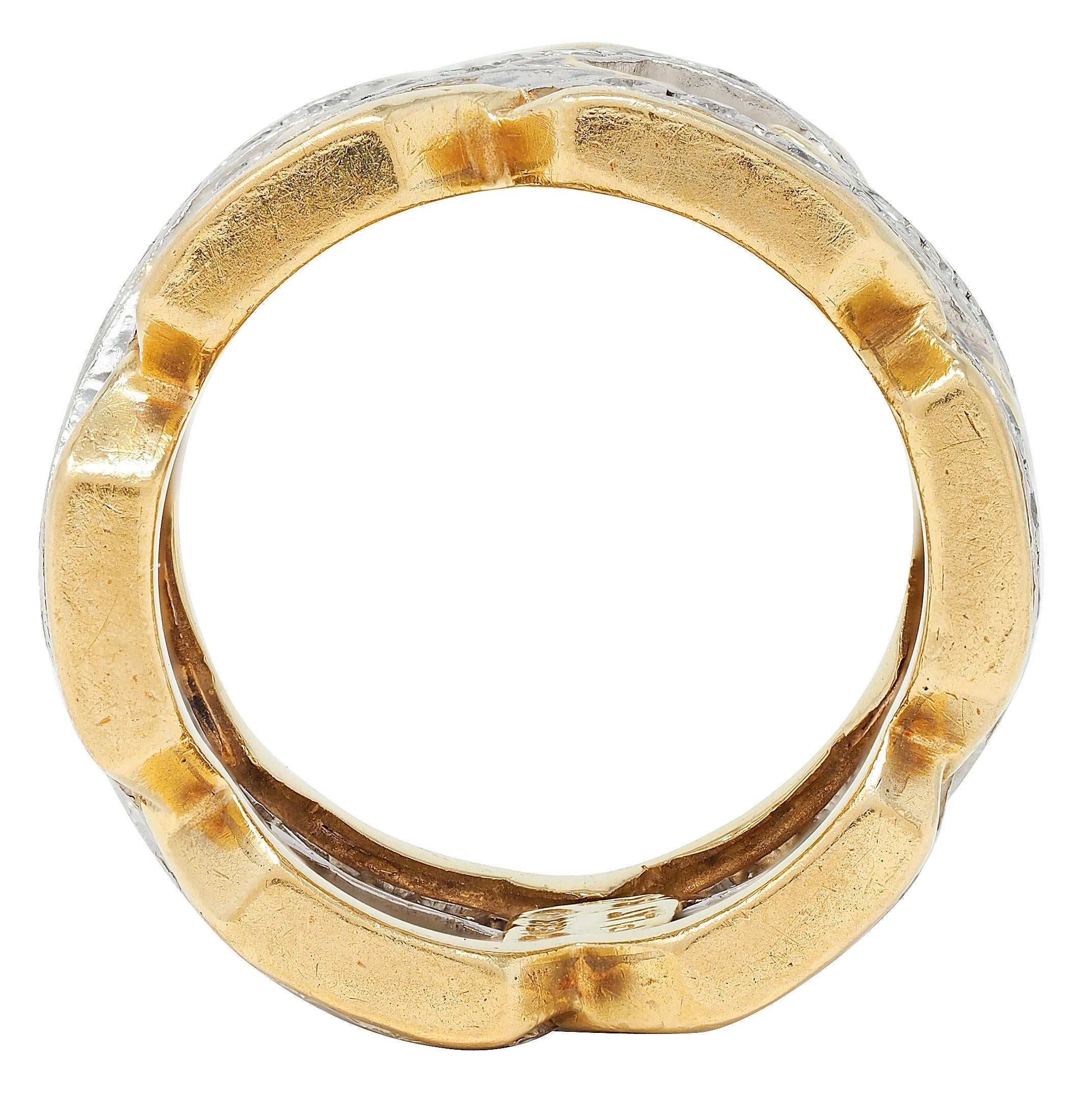 David Webb 1970's Diamond Platinum 18K Gold Curb Link Vintage Band Ring
