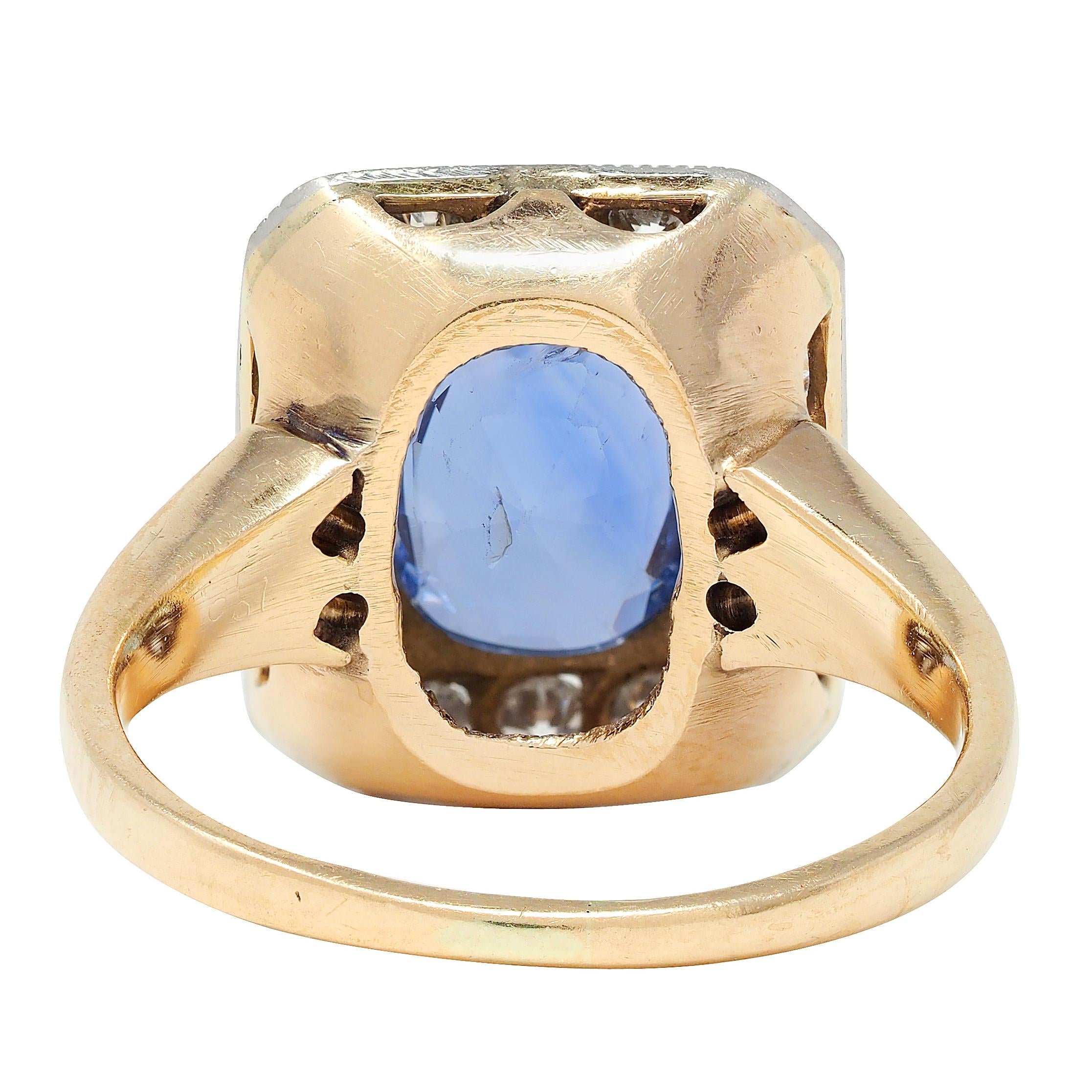 Edwardian 2.98 CTW Sapphire Diamond Platinum 14 Karat Gold Antique Halo Ring