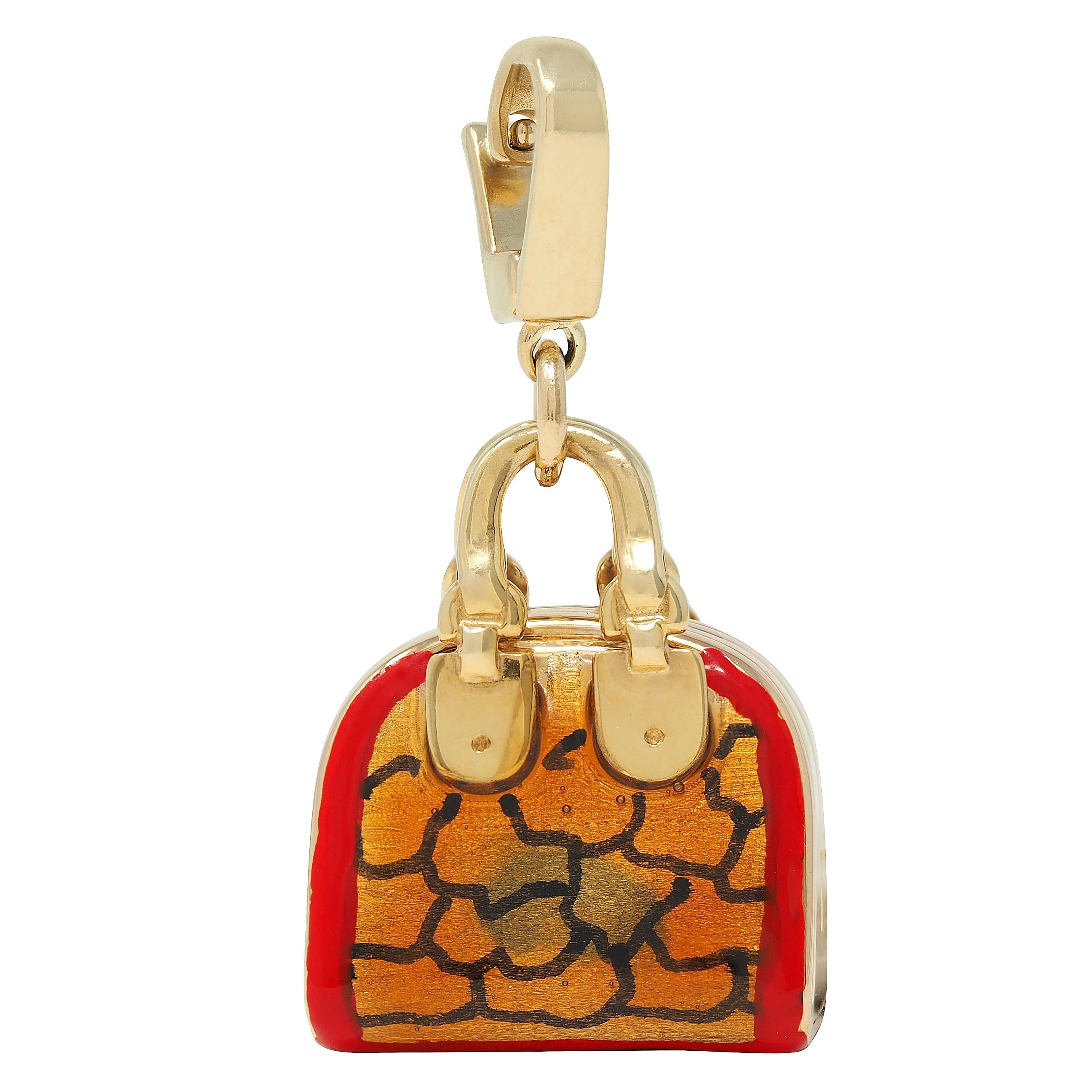 Milor 1990's Enamel 14 Karat Yellow Gold Handbag Vintage Pendant Charm