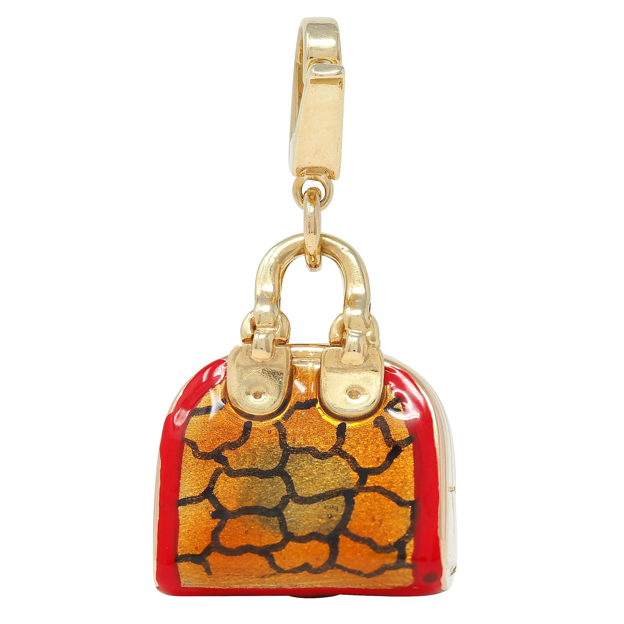 Milor 1990's Enamel 14 Karat Yellow Gold Handbag Vintage Pendant Charm