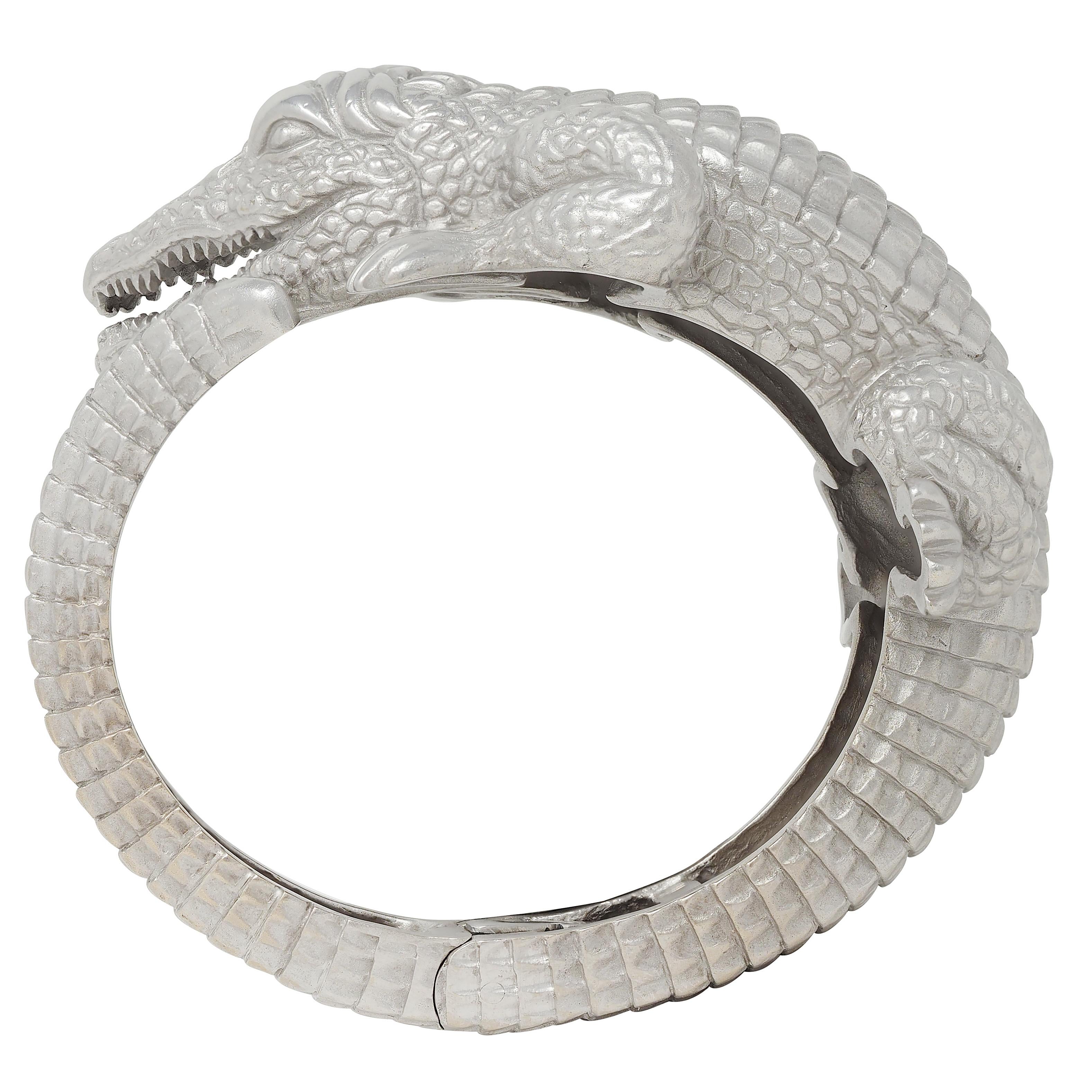 Kieselstein-Cord 1980 18K Gold Alligator Bypass Vintage Animal Cuff Bracelet