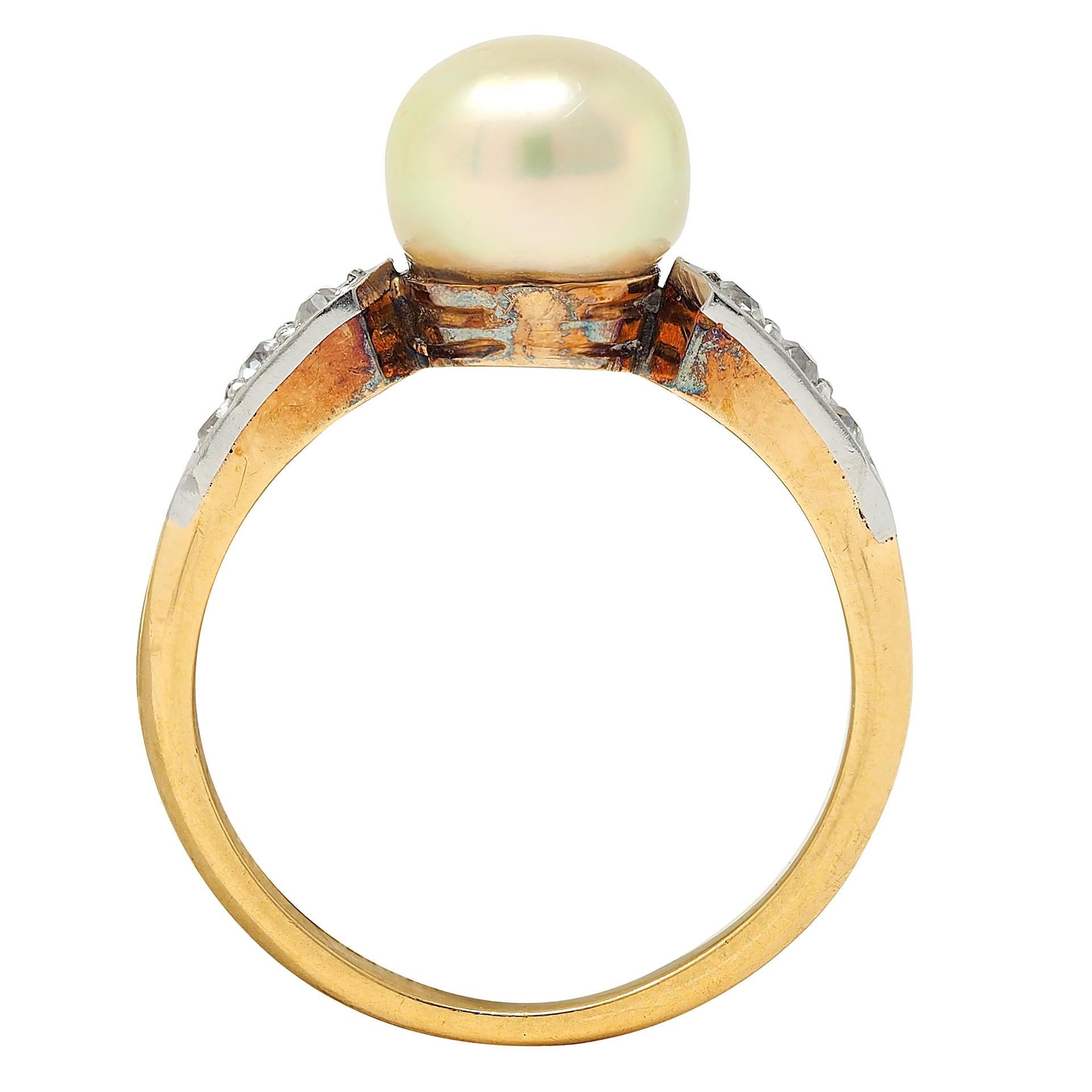 Edwardian Natural Saltwater Pearl Diamond Platinum 18K Gold Antique Ring GIA