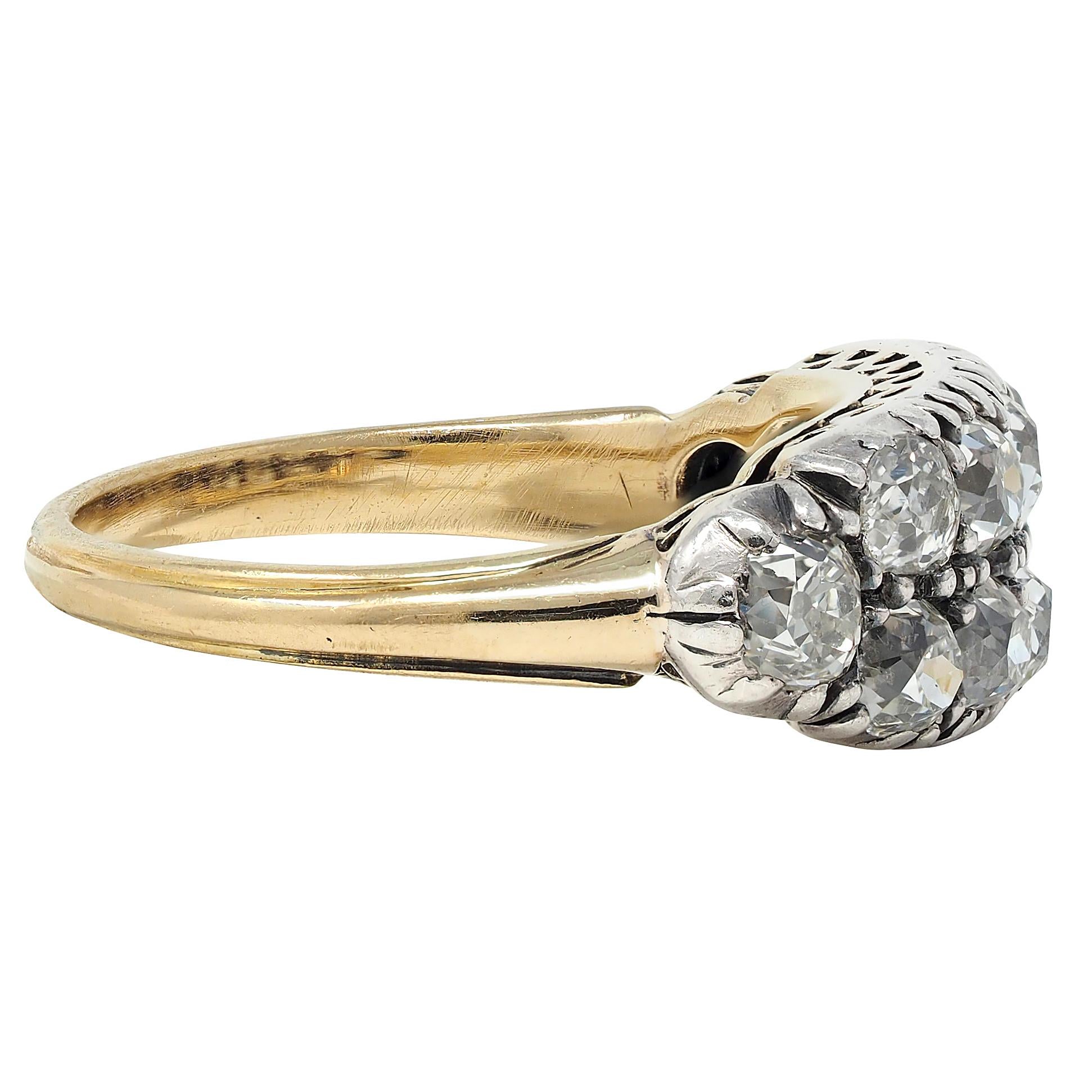 Victorian 1.80 CTW Old Mine Diamond Silver 18K Gold Antique Double Row Band Ring