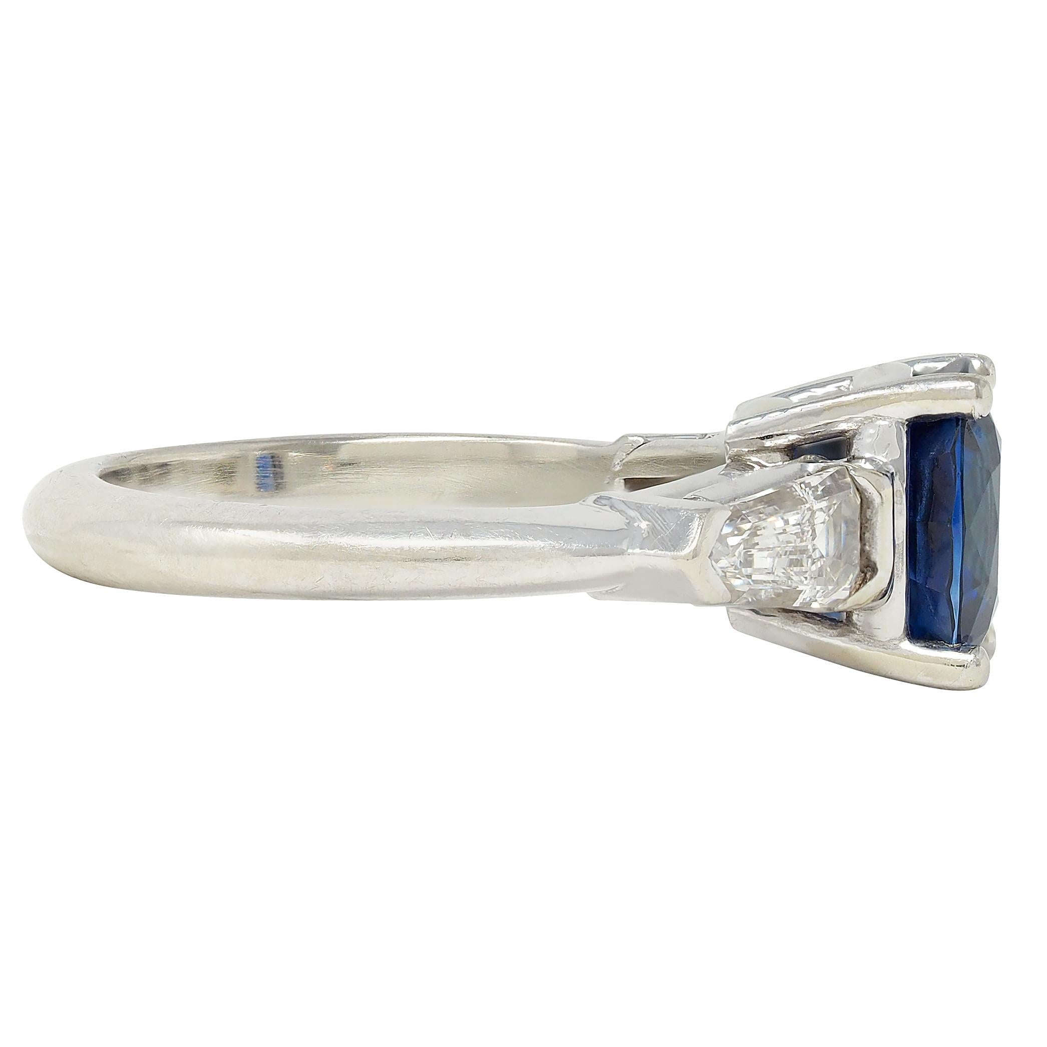 1980's 2.36 CTW Ceylon Sapphire Diamond 14K Gold Vintage Three Stone Ring GIA