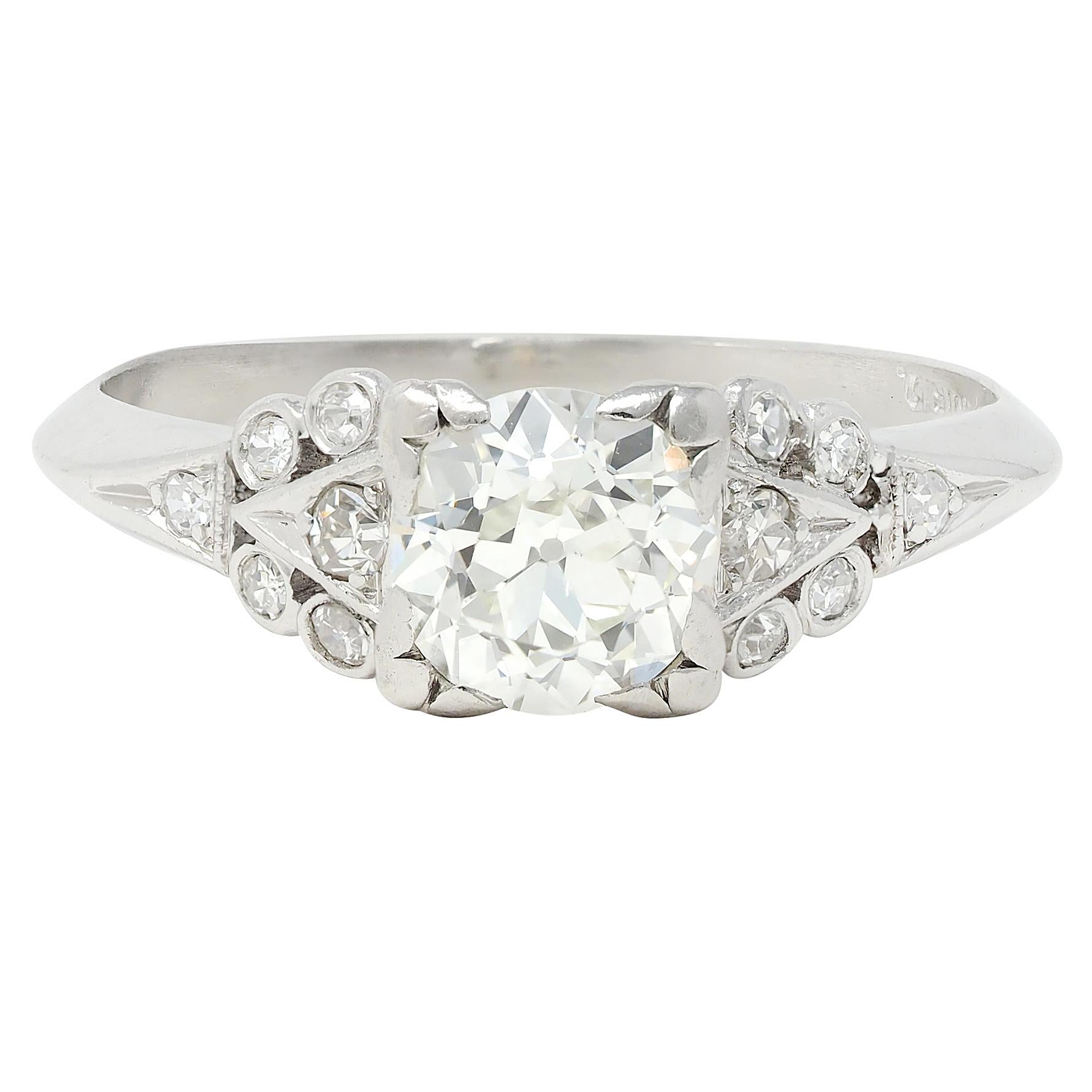 Art Deco 0.87 CTW Old European Diamond Platinum Square Vintage Engagement Ring
