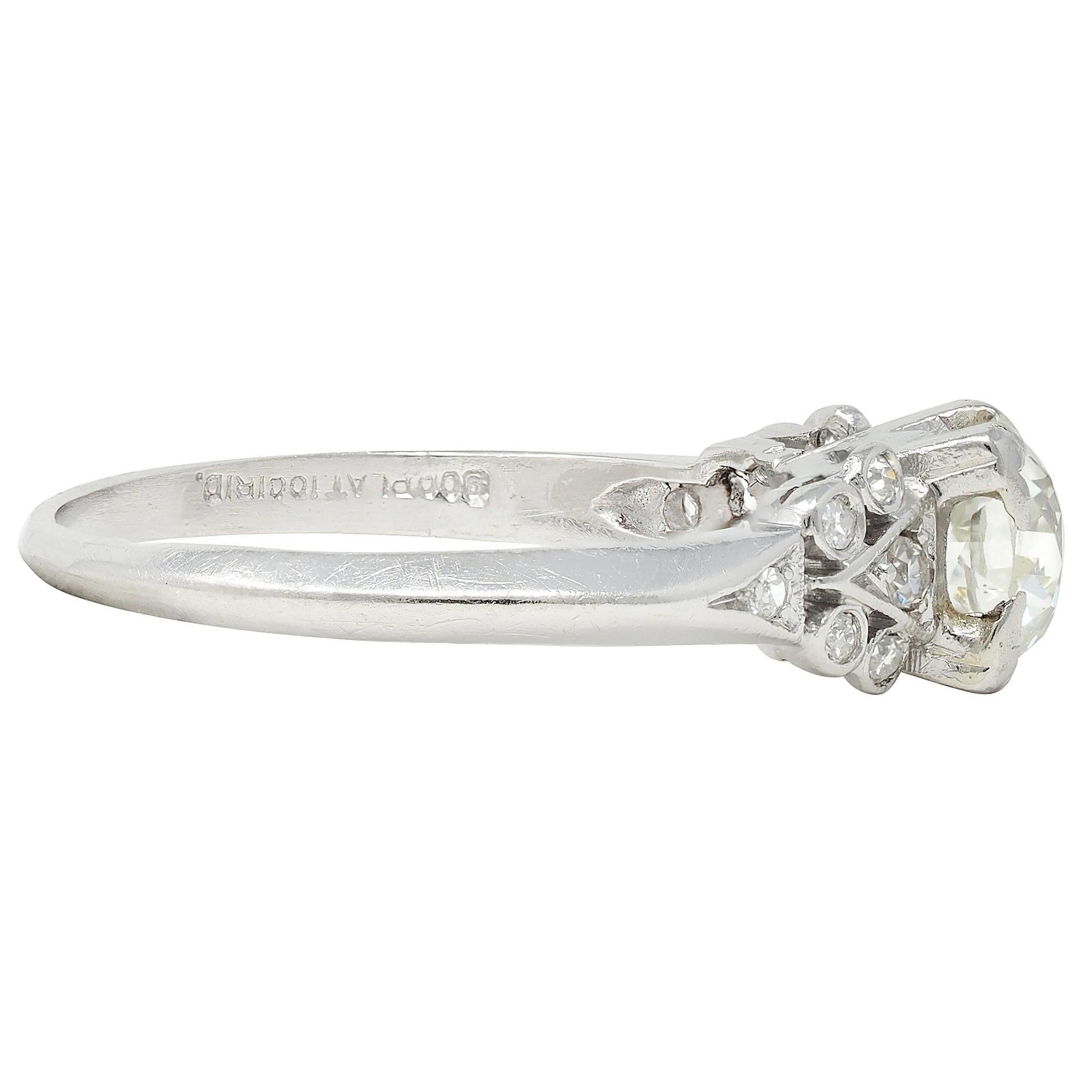 Art Deco 0.87 CTW Old European Diamond Platinum Square Vintage Engagement Ring
