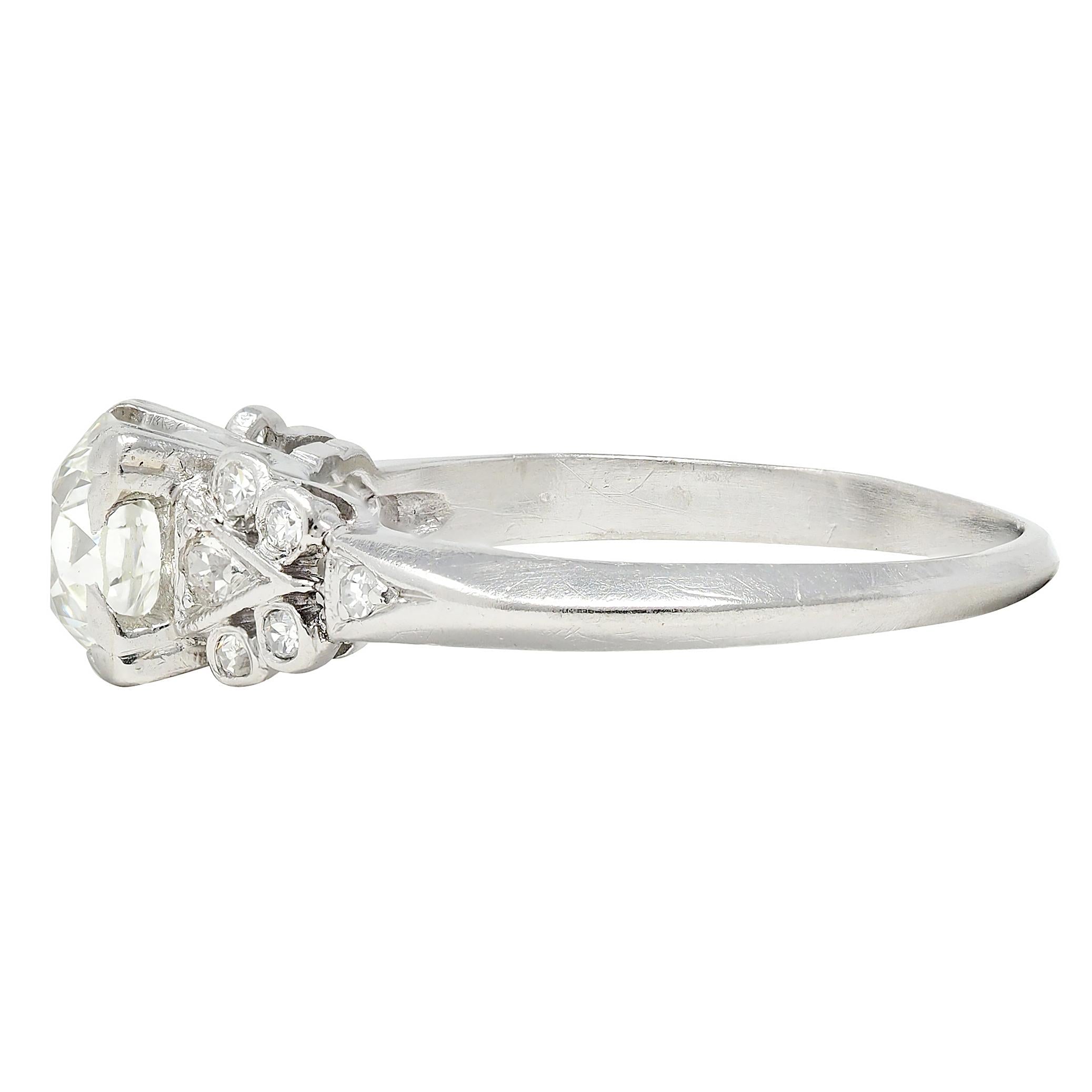 Art Deco 0.87 CTW Old European Diamond Platinum Square Vintage Engagement Ring