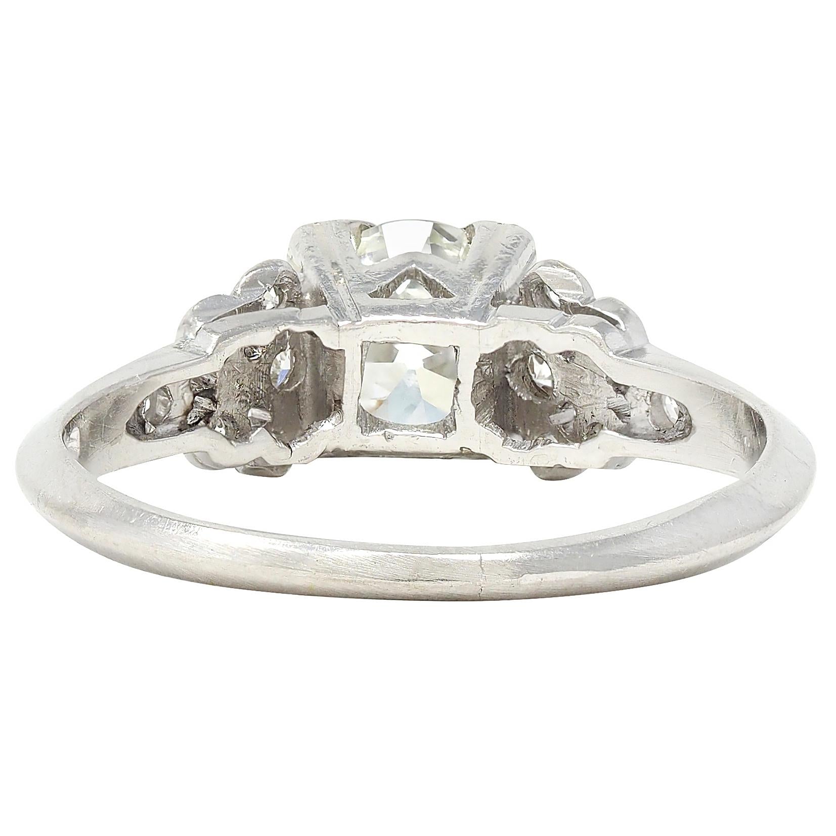 Art Deco 0.87 CTW Old European Diamond Platinum Square Vintage Engagement Ring