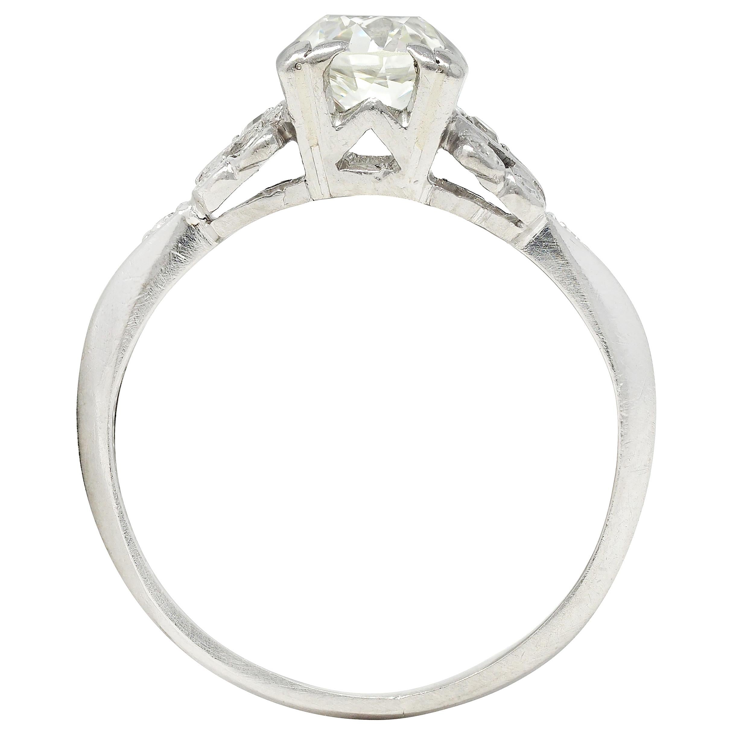 Art Deco 0.87 CTW Old European Diamond Platinum Square Vintage Engagement Ring